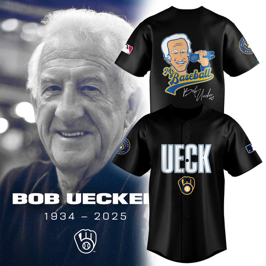 "Mr Baseball" Bob Uecker Baseball Tribute Baseball Milwaukee Brewers Jersey Black