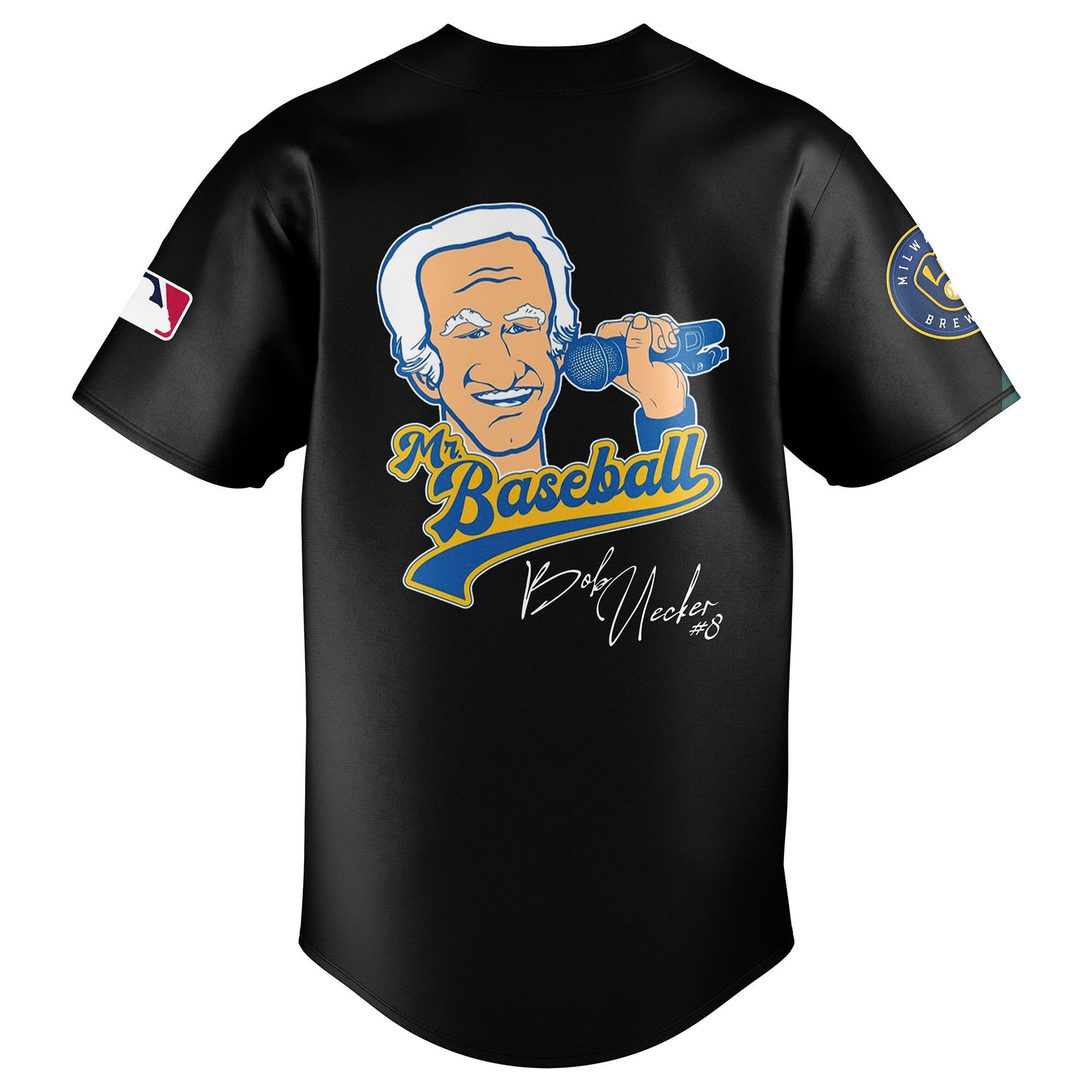 "Mr Baseball" Bob Uecker Baseball Tribute Baseball Milwaukee Brewers Jersey Black