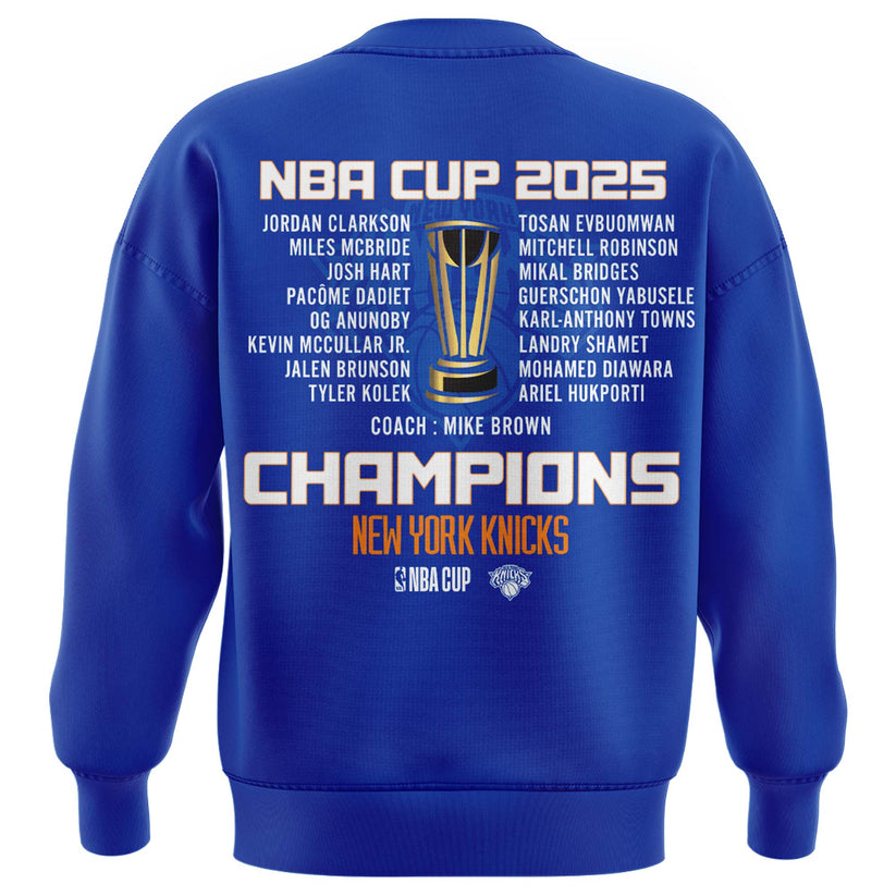 New York Knicks 2025 Emirates Cup Champions Sweatshirt All-Team - Blue 2-Side - Design By Tyche Joy