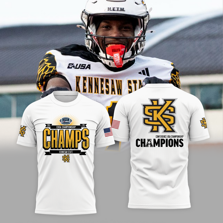 Kennesaw State Football CUSA Championship White T-Shirt - Kennesaw State Football Champions T-Shirt - We are CUSA Champs - Tyche Joy Merch