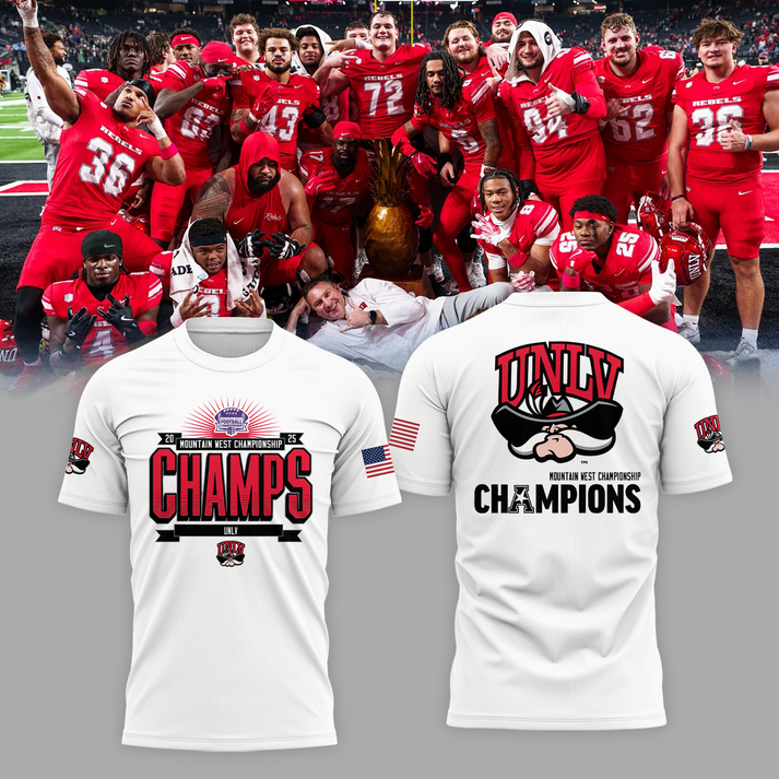 UNLV 2025 Mountain West Championship White T-Shirt - UNLV Football Champions T-Shirt