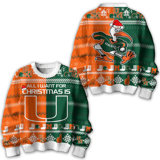 Miami Hurricanes Premium Ugly Sweater - Unique Christmas Gift Idea For Miami Hurricanes Fan - Miami Hurricanes Shirt - Miami Hurricanes Knitted Sweater MH03