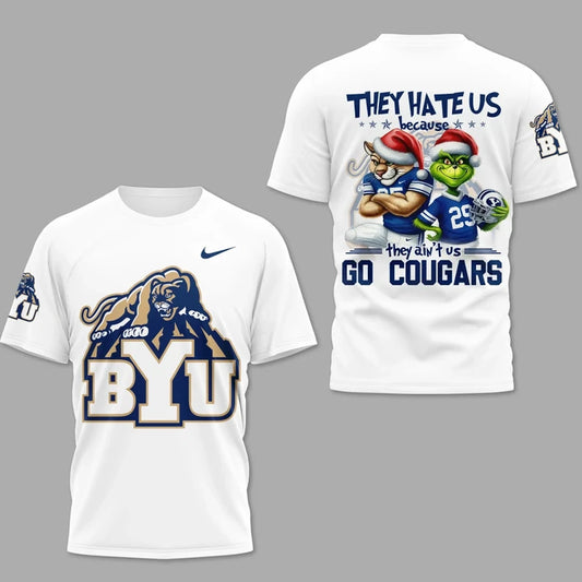 Premium BYU Cougars Merch For Fan - They Hate Us Because They Ain't Us - Go BYU Cougars Combo Tshirt | Jogger | Cap - Unique Christmas Gift For BYU Fan - BYU Cougars Shirt