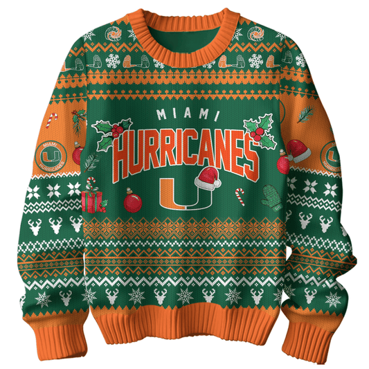 Miami Hurricanes Premium Ugly Sweater - Unique Christmas Gift Idea For Miami Hurricanes Fan - Miami Hurricanes Shirt - Miami Hurricanes Knitted Sweater MH01