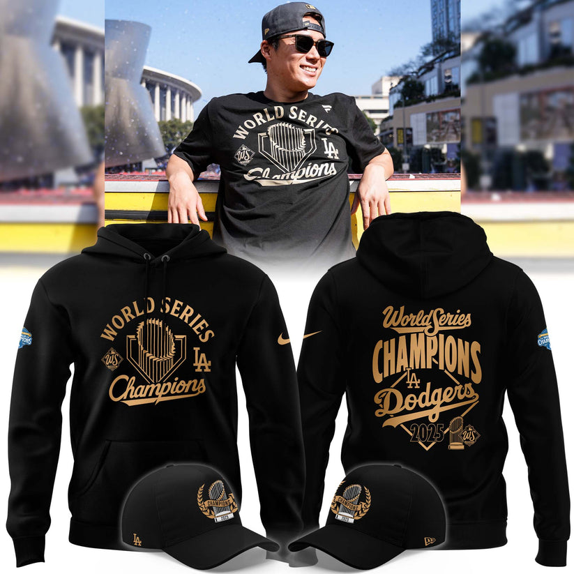 World Series Champions LA Dodgers Hoodie - 100% Cotton - Unisex - Golden Black