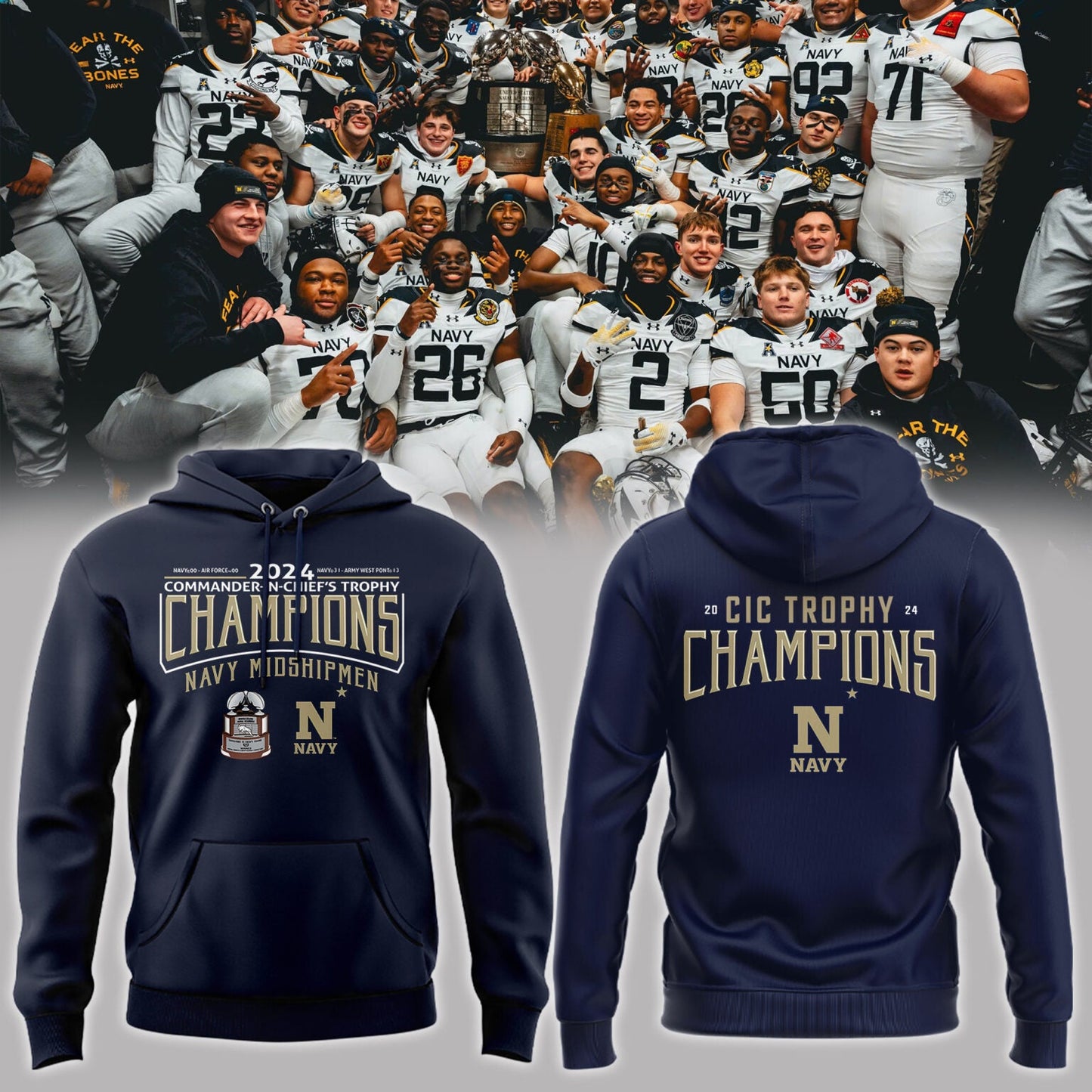 Special 2024 Commander-In-Chief’s Trophy Champions Navy Football Hoodie