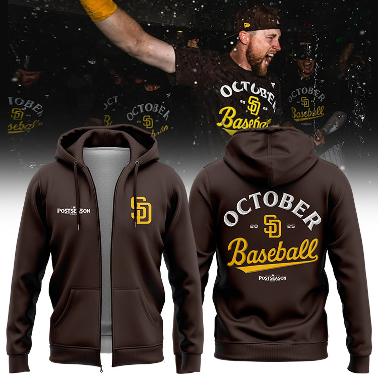 San Diego Padres Brown 2025 Postseason Locker Room Zip Hoodie