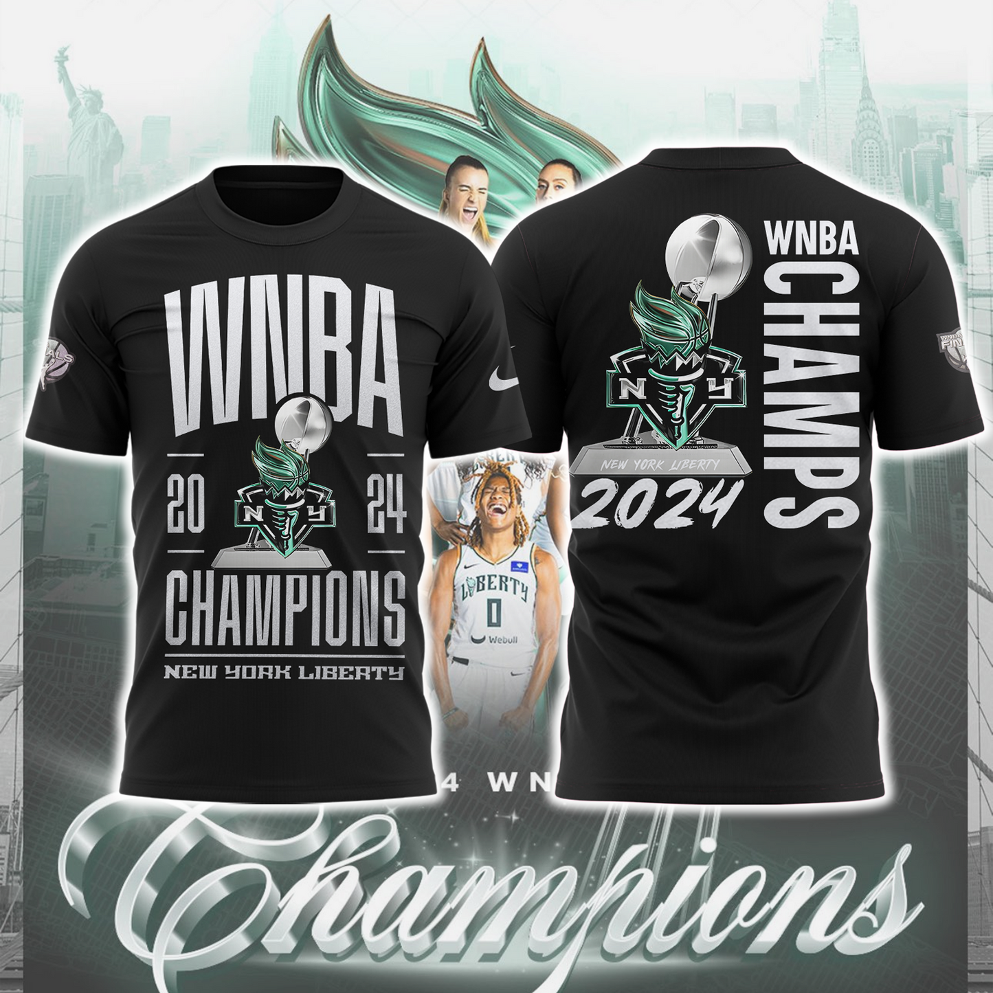 2024 WNBA Champions New York Liberty T-shirt Jogger & Cap NY Liberty Silver Champions High-end Set