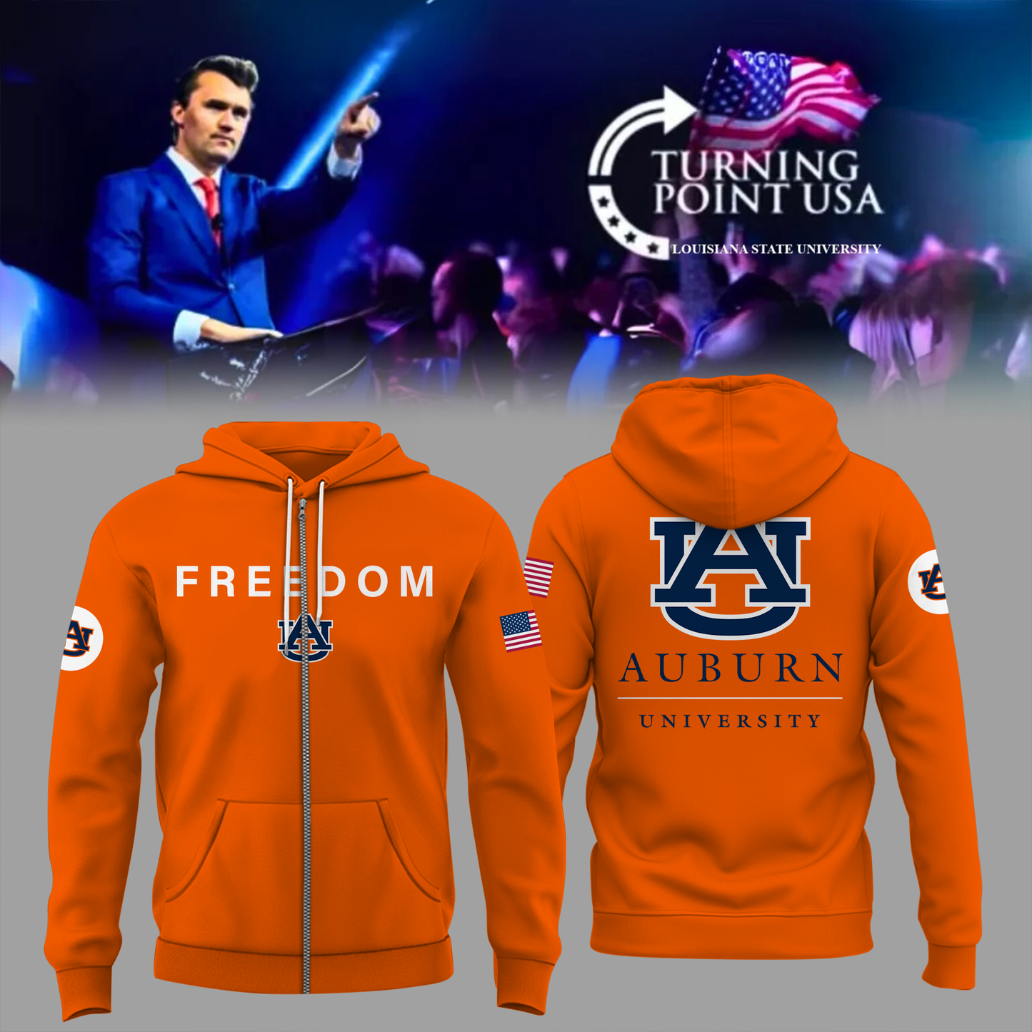 Charlie Kirk Memorial - Auburn University Turning Point USA ZIP Hoodie - Auburn Turning Point Freedom Shirt