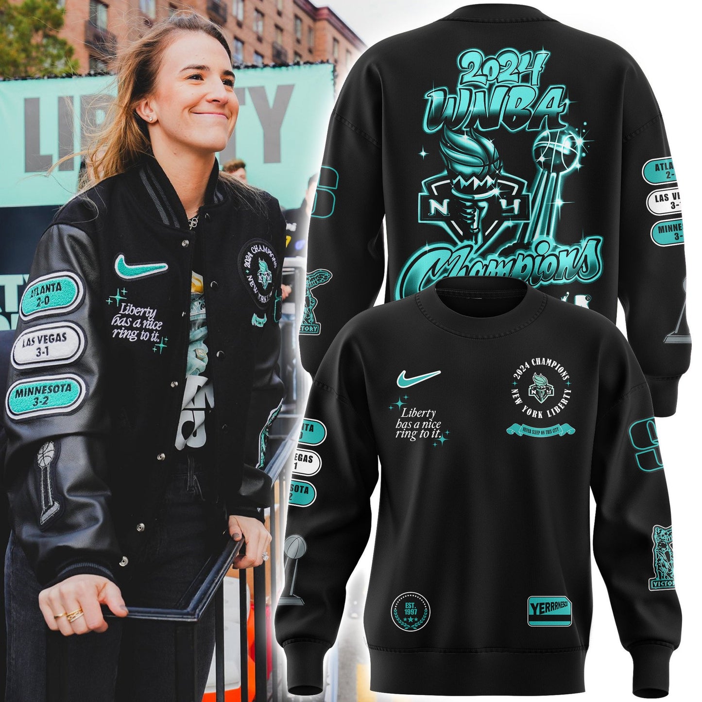 2024 WNBA Champions New York Liberty Sweatshirt Special Set - Liberty Has A Nice Ring To It - Premium Christmas Gift For Real NY Liberty Fan