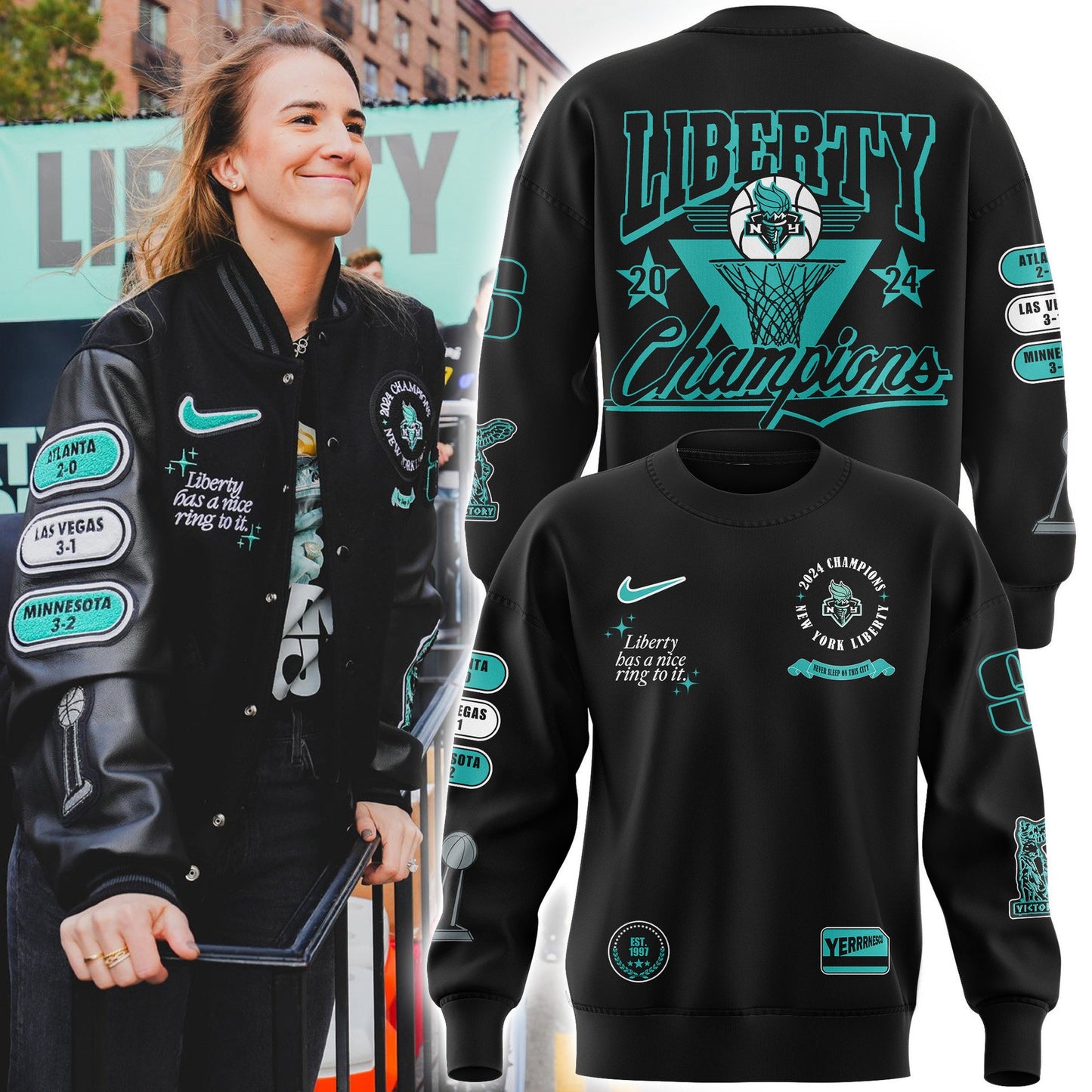 2024 WNBA Champions New York Liberty Sweatshirt - Liberty Has A Nice Ring To It - Premium Christmas Gift For Real NY Liberty Fan