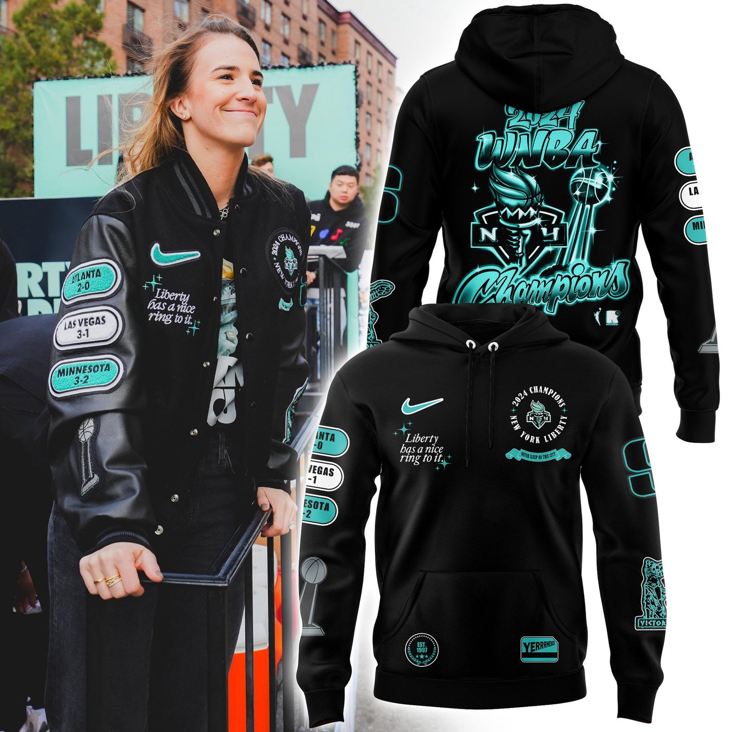 2024 WNBA Champions New York Liberty Hoodie - Liberty Has A Nice Ring To It - NY Liberty History Champions Hoodie Set 2