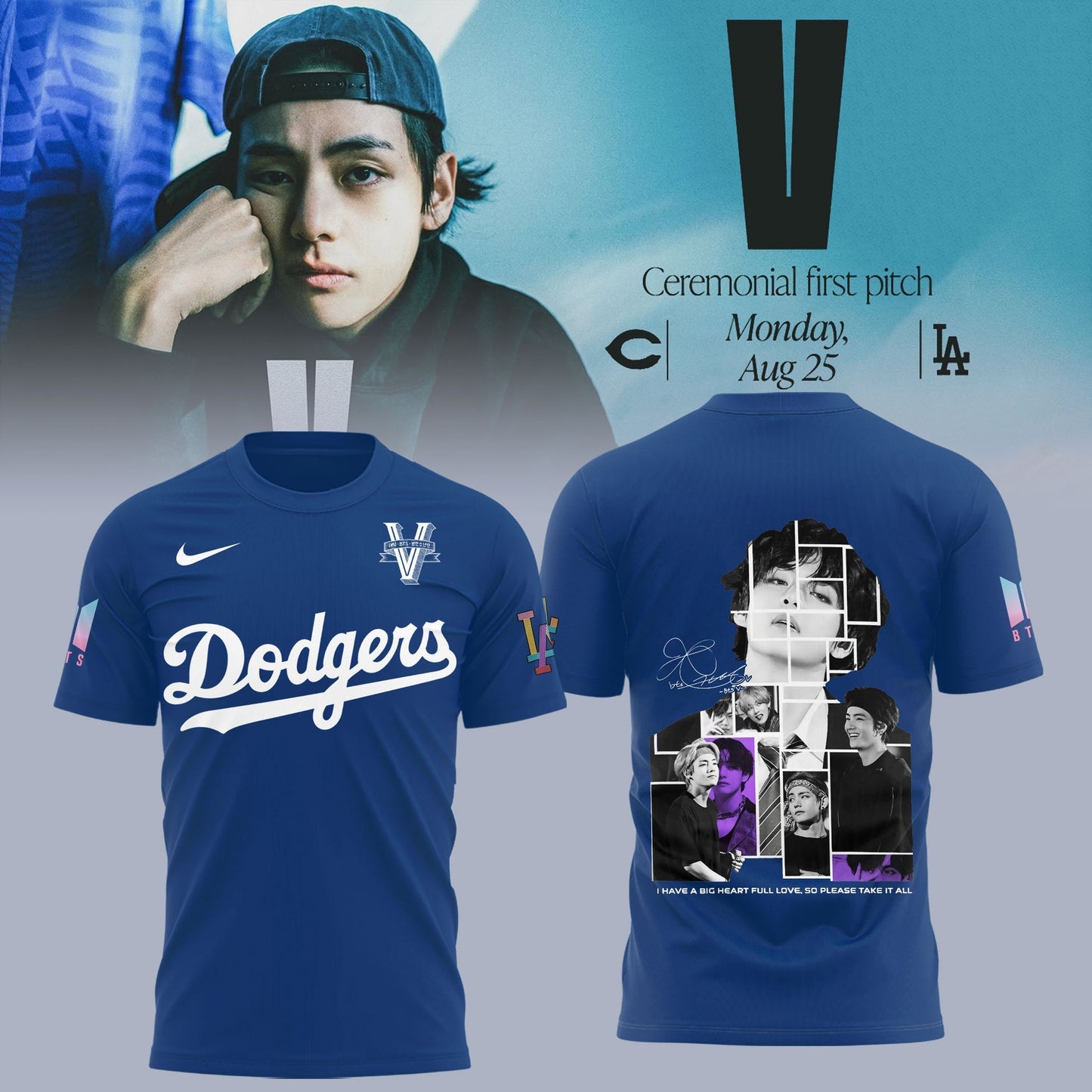 V BTS x Los Angeles Dodgers T-Shirt Special Version