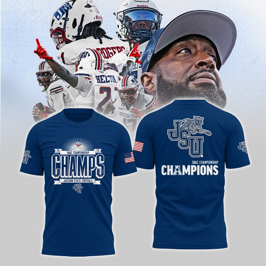 Jackson State Football CUSA Championship Blue T-Shirt - JSU Football Champions T-Shirt  - We are CUSA Champs - Tyche Joy Merch