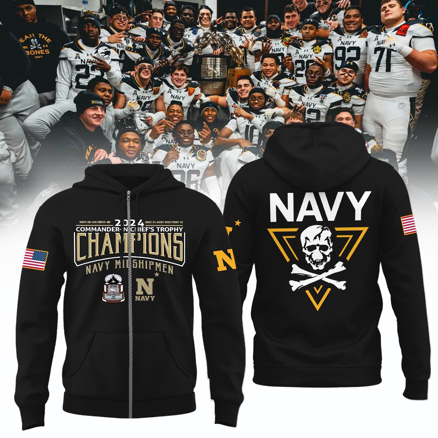 Navy Midshipmen C.I.C Trophy Champions Limited Edition 2024 Zip Hoodie