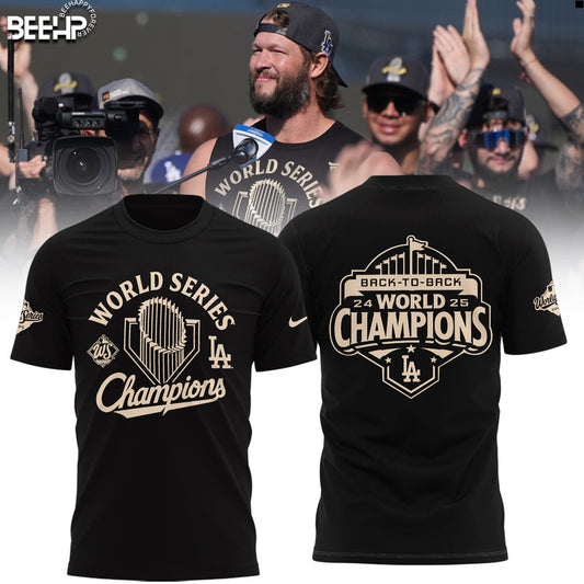 Back To Back LA Dodgers 2025 World Series Champions T-Shirt - 100% Cotton - Unisex - Black