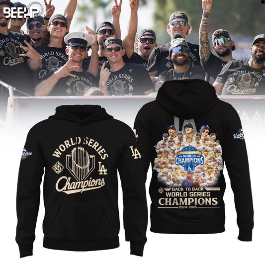 Back To Back 2025 World Series Champions LA Dodgers Hoodie - 100% Cotton DTF Printed - Golden Black