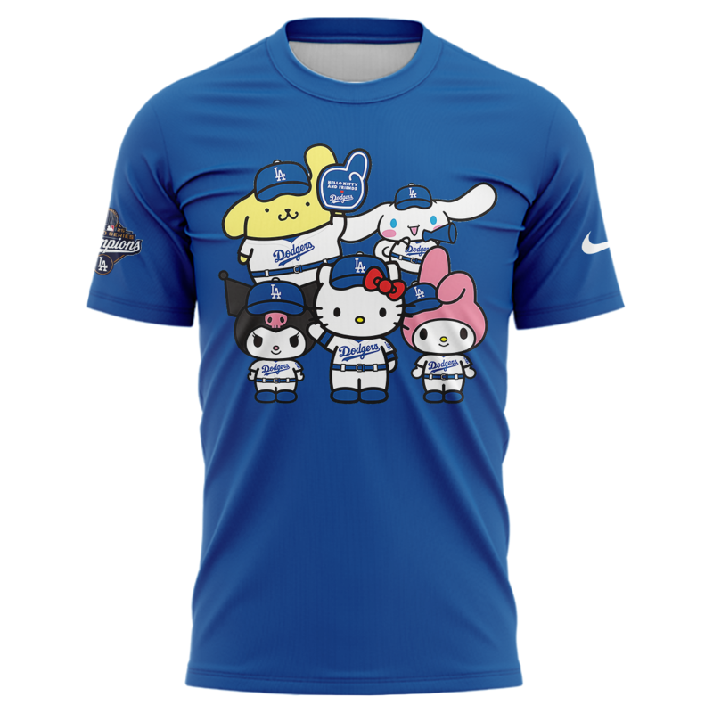 Hello Kitty x LA Dodgers 2025 World Series Champions T-Shirt - 100% Cotton 2D Printed - Unisex - Blue