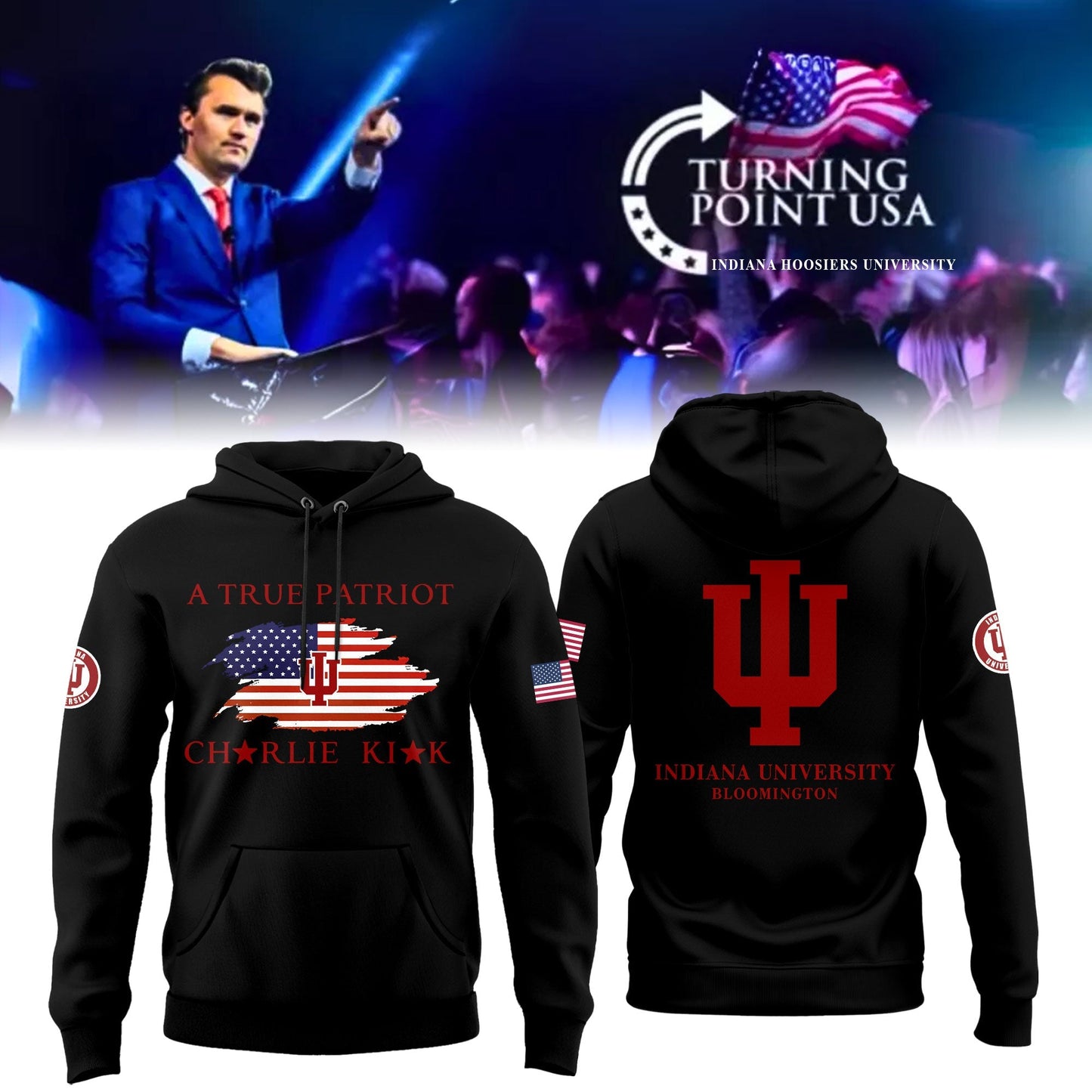 Charlie Kirk Memorial - Indiana University Turning Point USA Hoodie - Indiana Turning Point Freedom Shirt