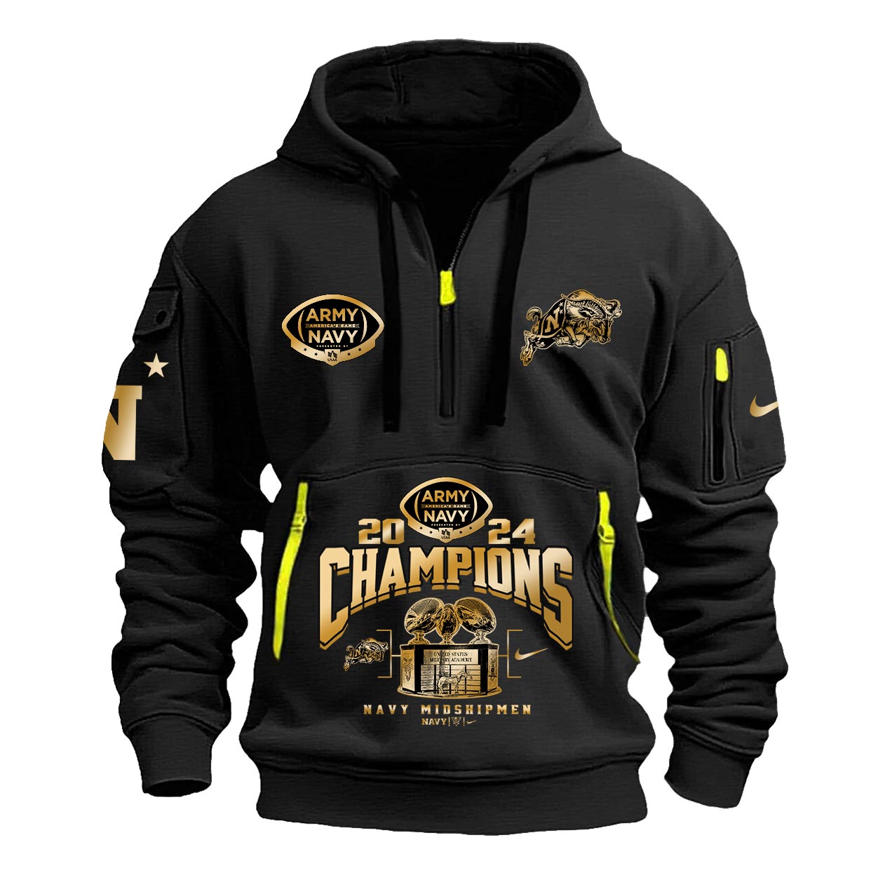 Premium Navy Midshipmen Merch For Fan - Navy Midshipmen NCAA CIC Trophy Champions Limited Edition New Gold Hoodie 2024