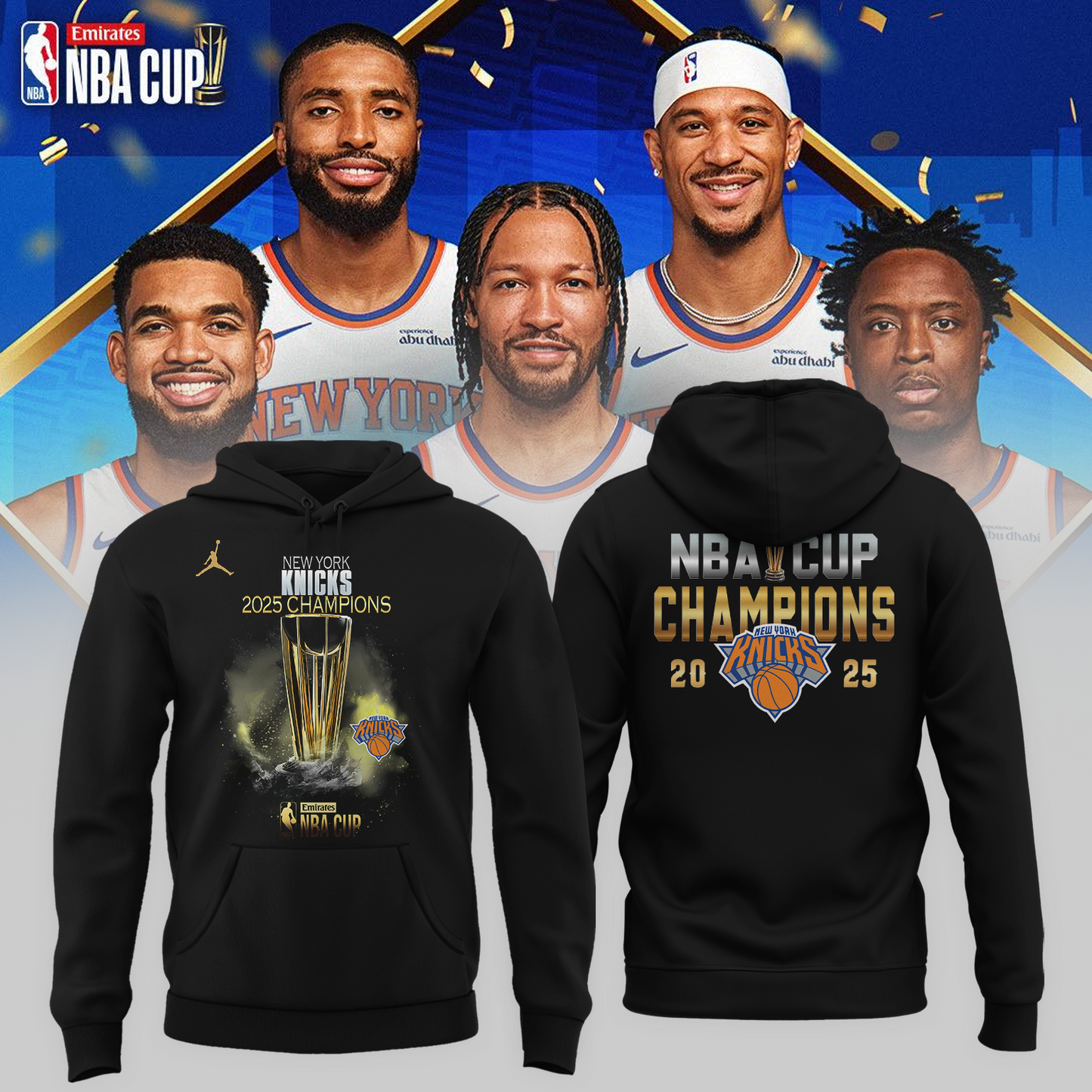 New York Knicks 2025 Emirates Cup Champions Hoodie - Black 2-Side