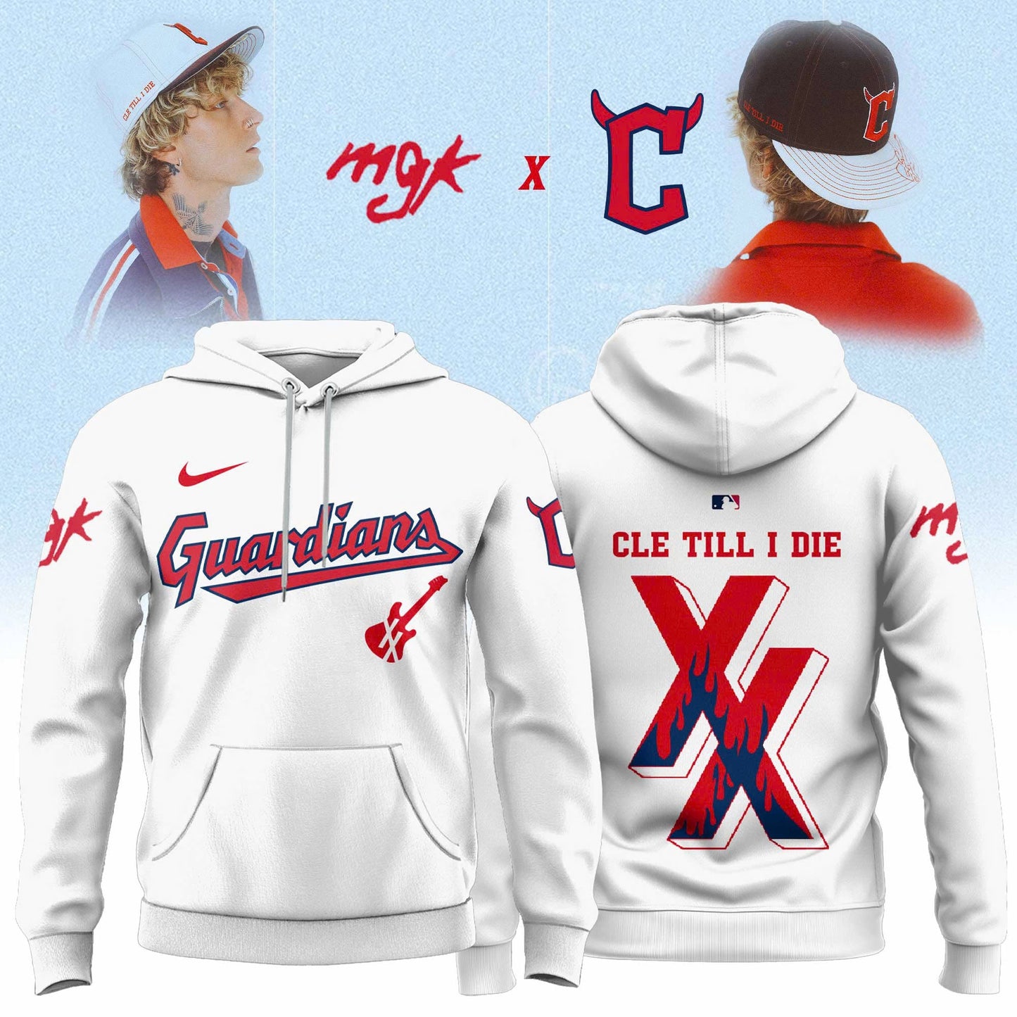 Cleveland Guardians x Mgk 2025 Limited Editions Baseball Hoodie White