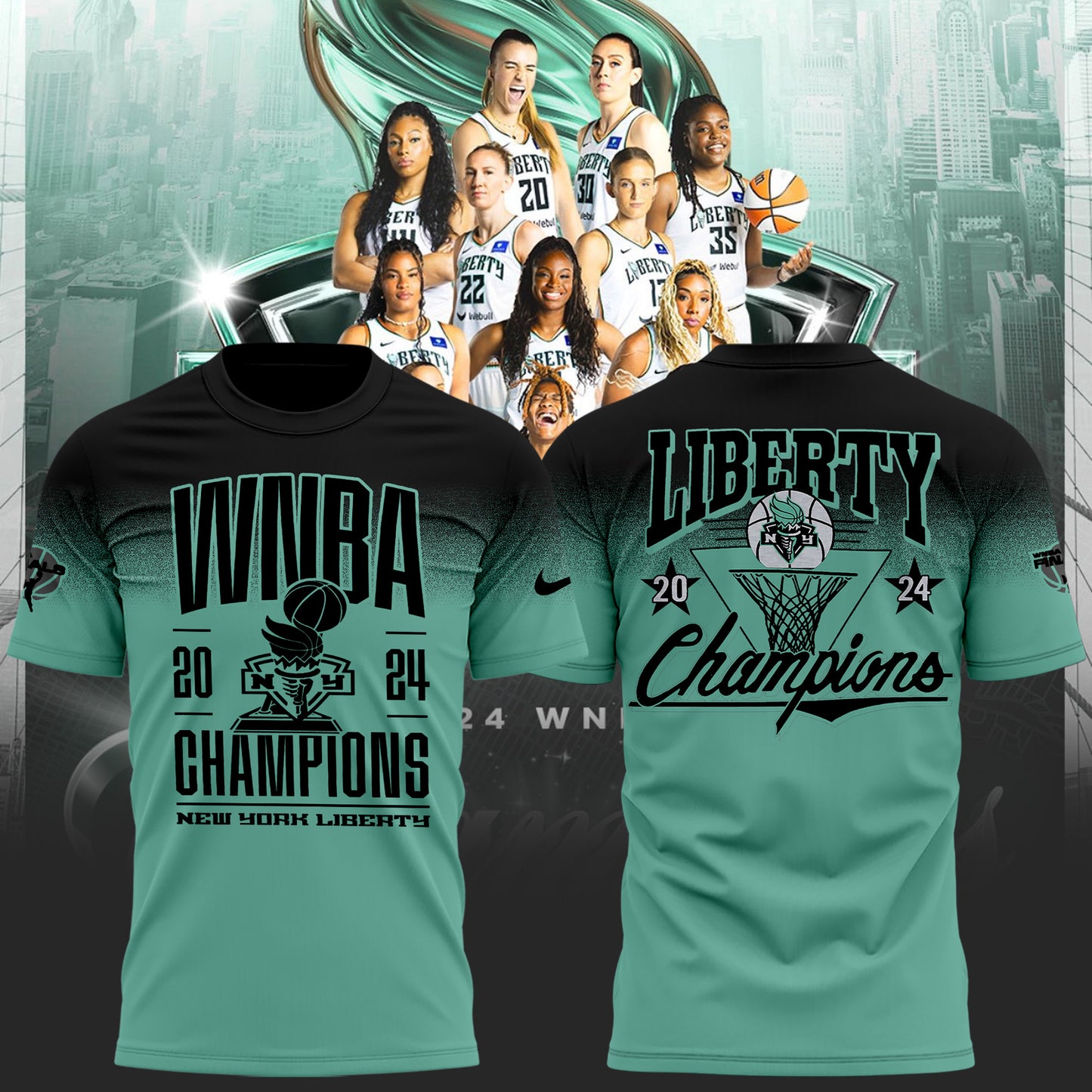 2024 WNBA Champions New York Liberty T-shirt Jogger & Cap NY Liberty Champions Mid-Night Set