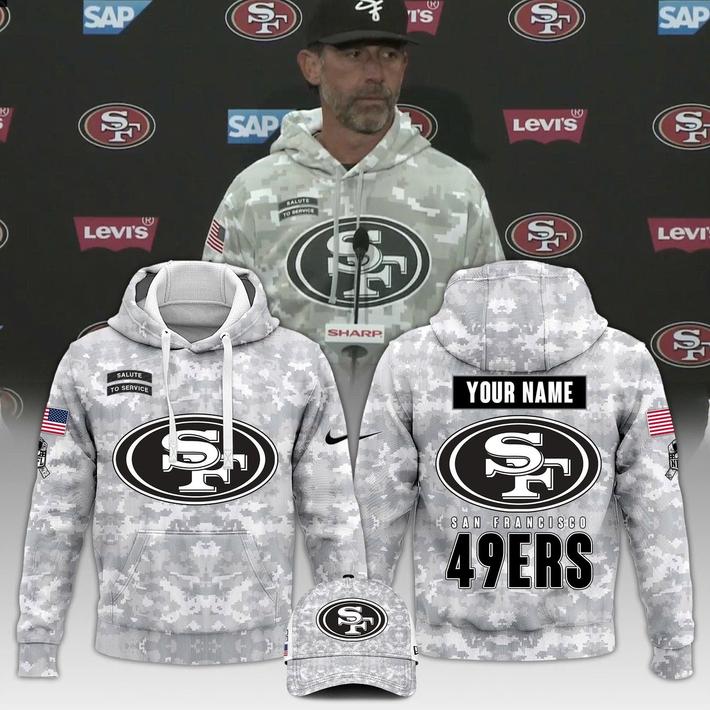 Premium San Francisco 49ers Gear - San Francisco 49ers Hoodie Camo 2024 Salute to Service Club - Gear Up For Big Game - High-End SF 49ers Merch