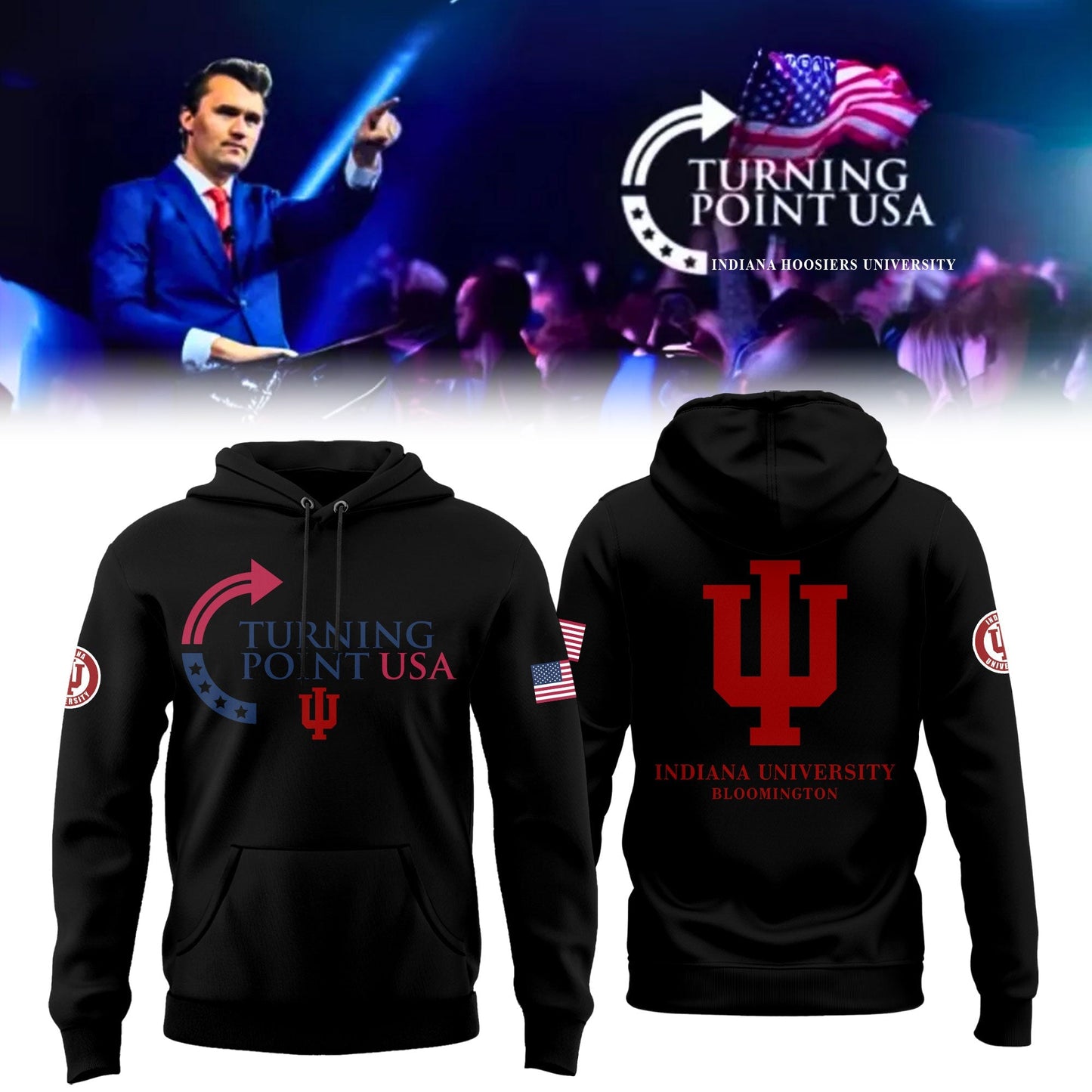 Charlie Kirk Memorial - Indiana University Turning Point USA Hoodie - Indiana Turning Point Freedom Shirt