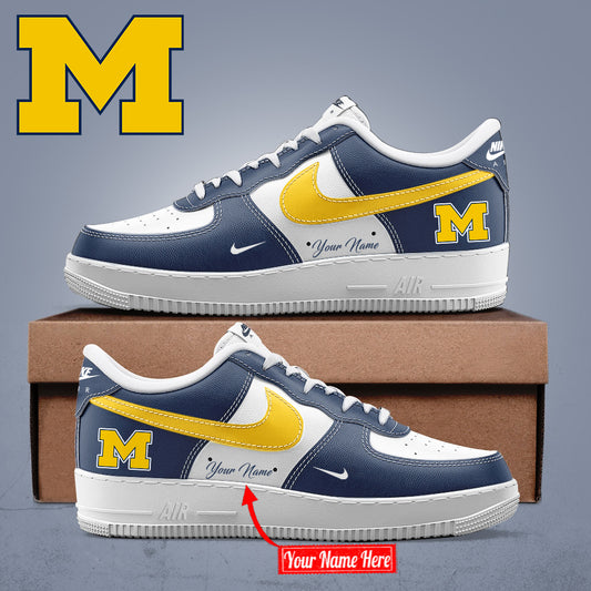 High-End Michigan Wolverines Merch - Michigan Wolverines  AF1 Shoes Limited Editions - Game Blue! Michigan Wolverines Fan Gear Collection