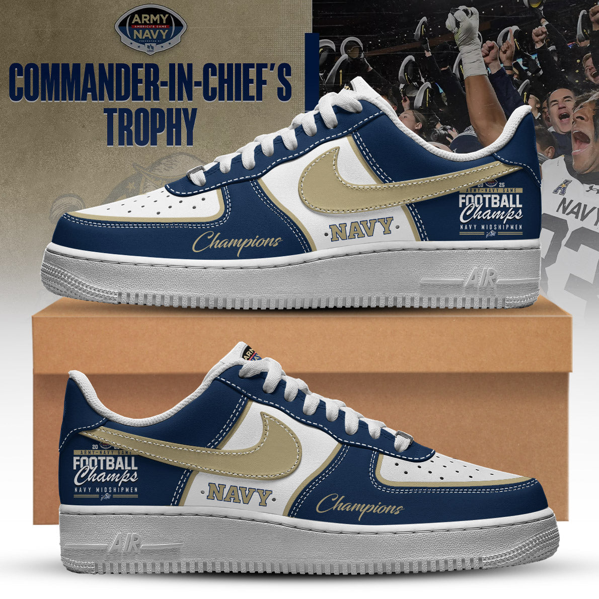 Navy Midshipmen Special Back to Back CIC trophy Champions 2025 AF1 Low Top Sneaker