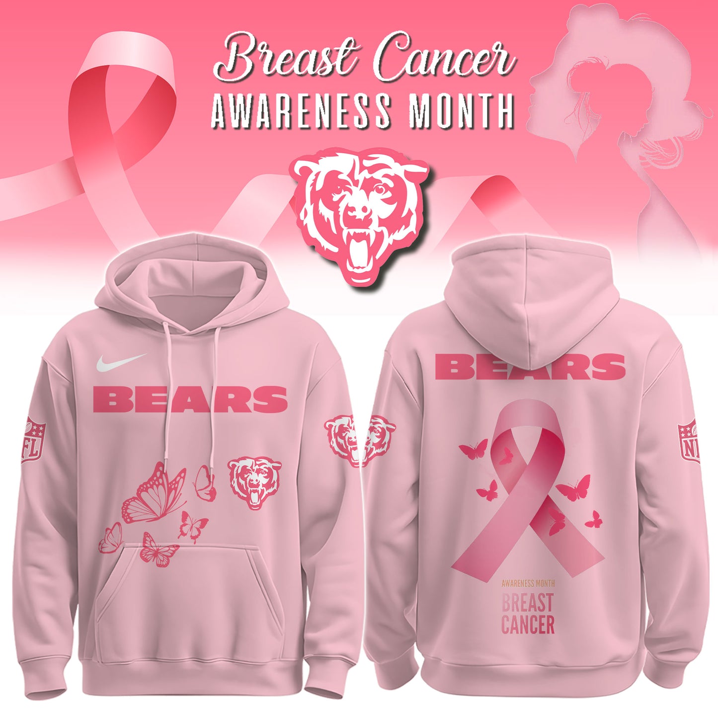 Wear It Pink 2025 - Chicago Bears Breast Cancer Awareness Edition Hoodie