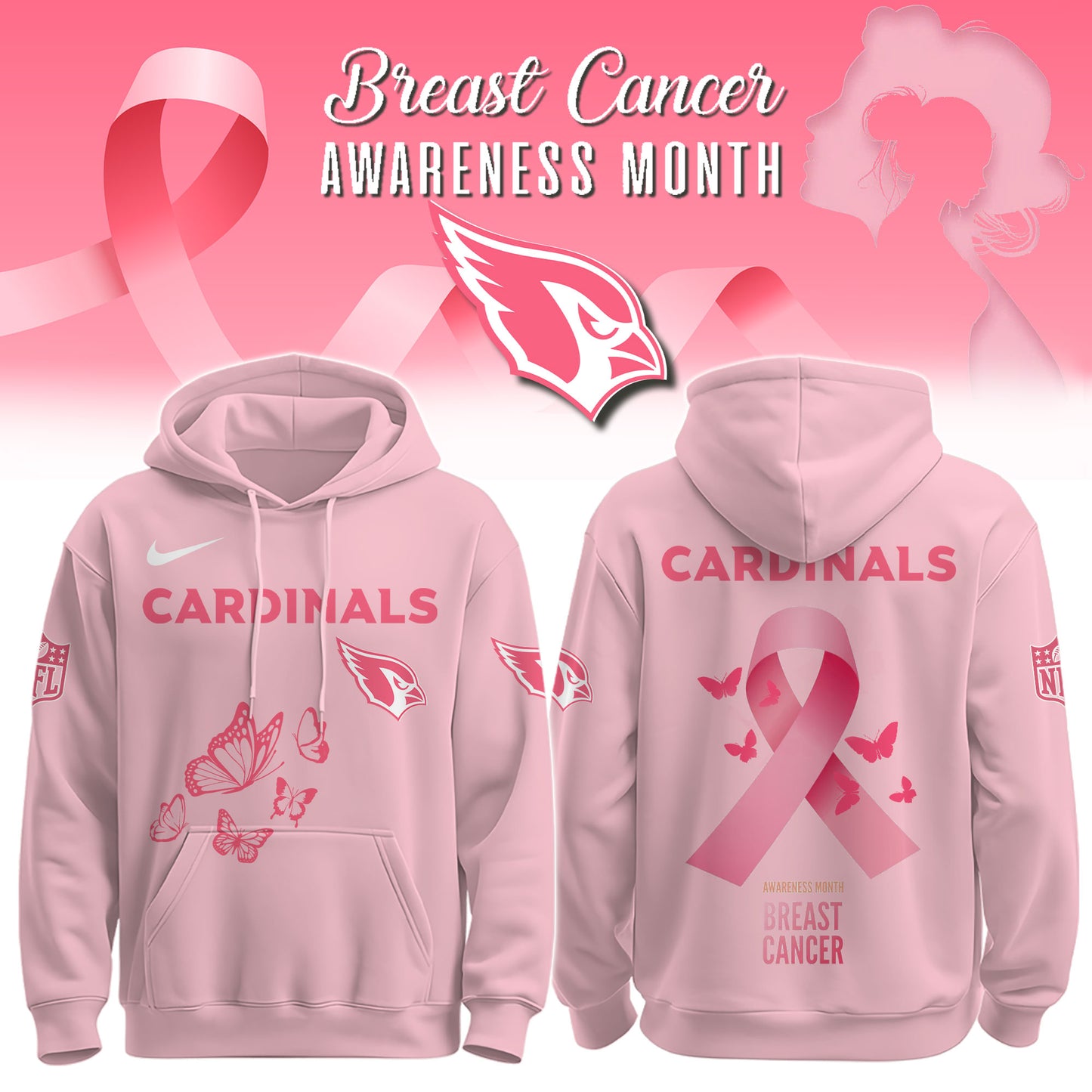 Wear It Pink 2025 - Arizona Cardinals Breast Cancer Awareness Edition Hoodie