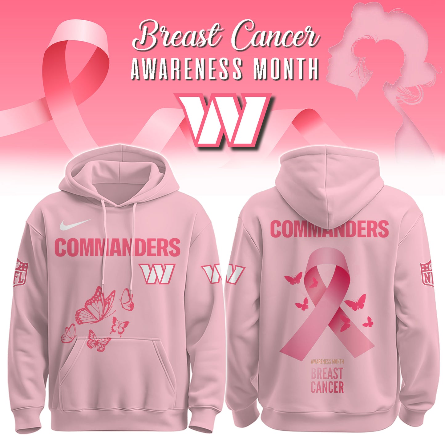 Wear It Pink 2025 - Washington Commanders Breast Cancer Awareness Edition Hoodie