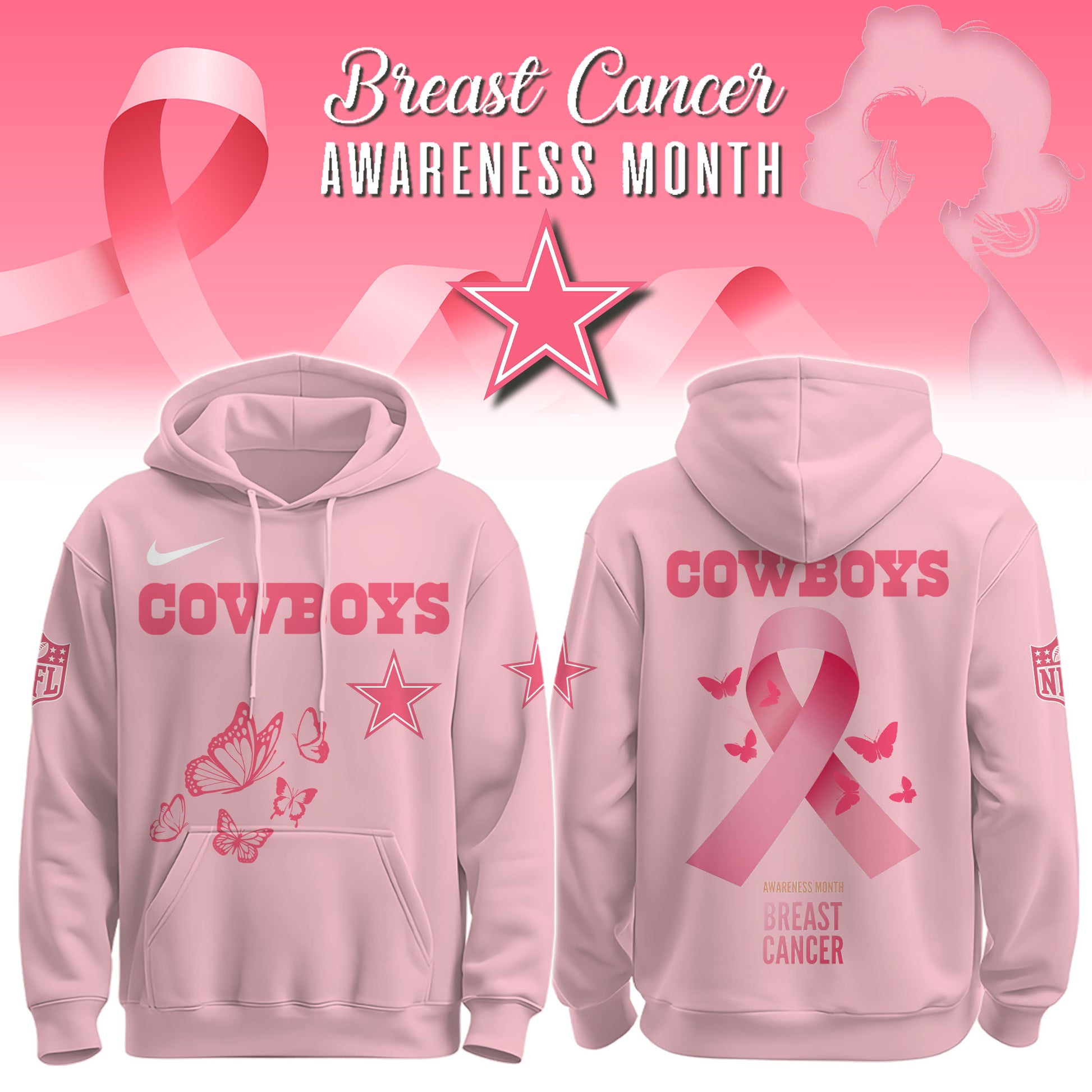 Wear It Pink 2025 - Dallas Cowboys Breast Cancer Awareness Edition Hoodie
