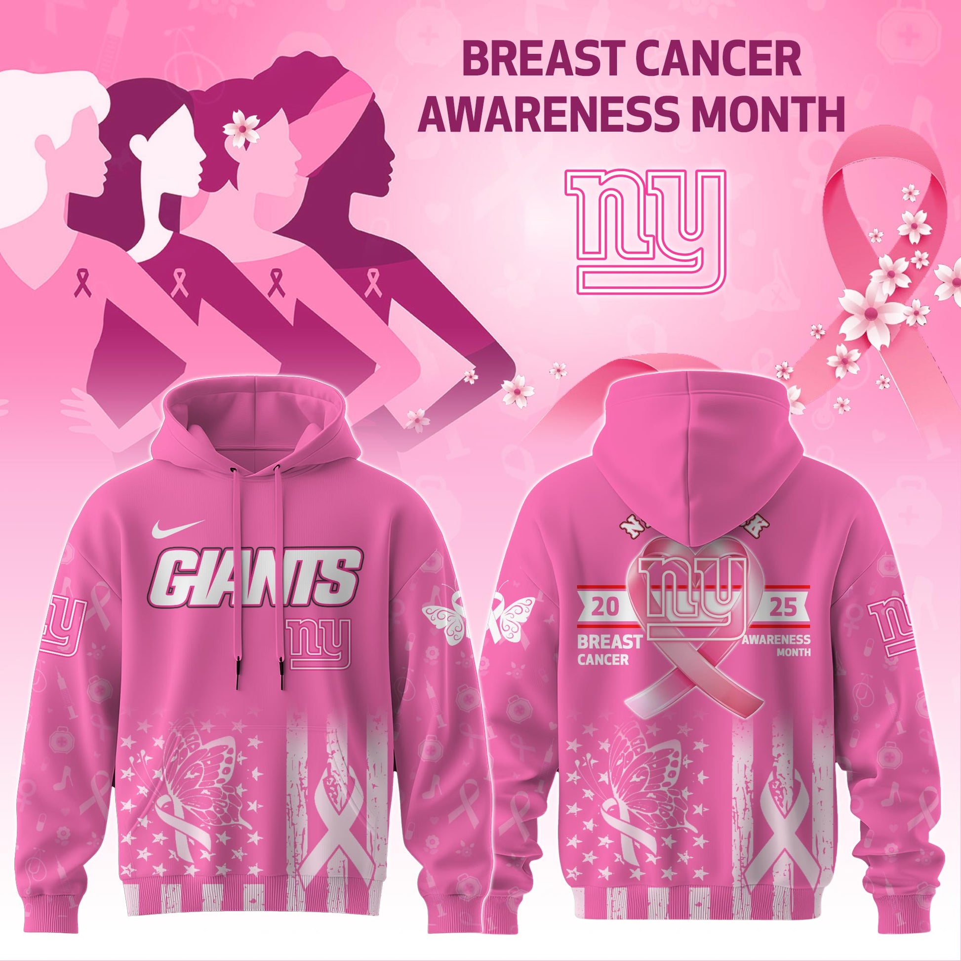 New York Giants Special Breast Cancer Awareness Month Limited Edition Hoodie 2025