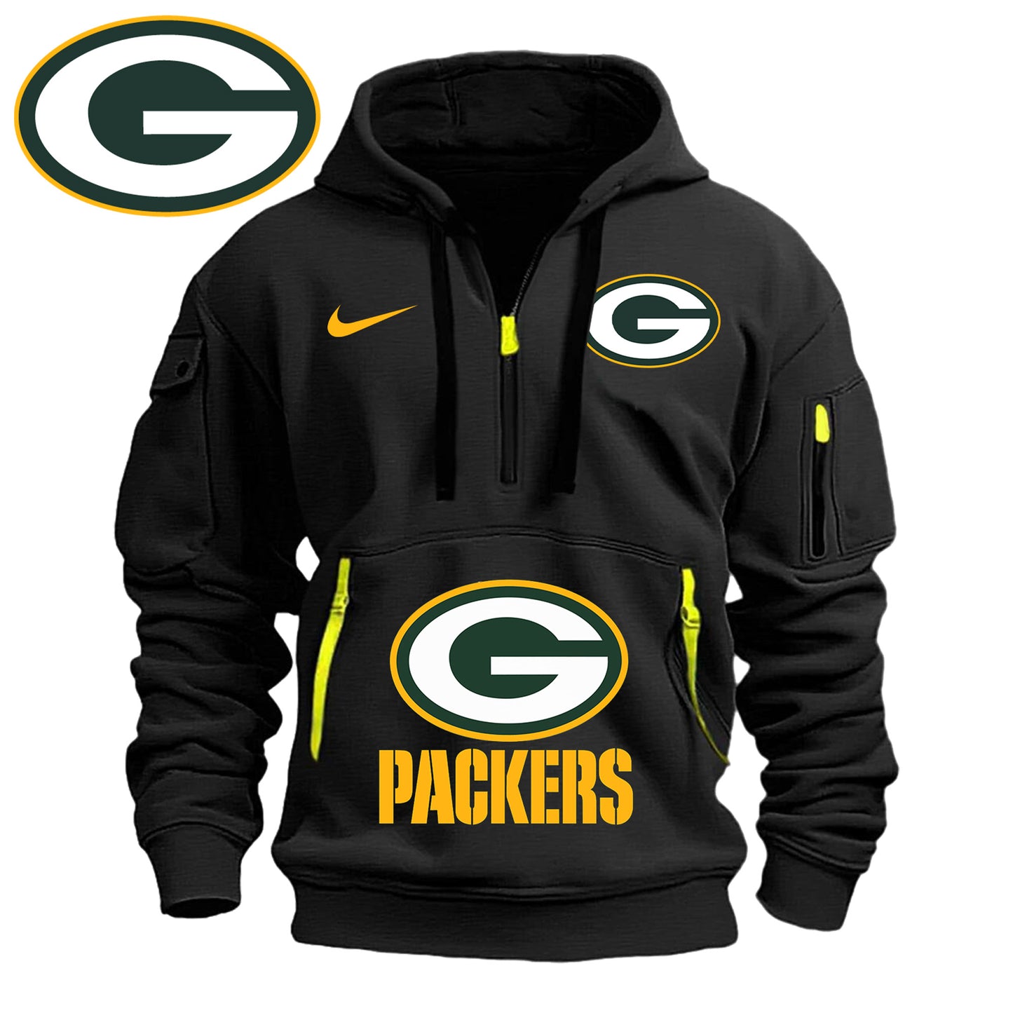 Premium Green Bay Packers Merch 2025 Version - Special Black Half Zip New Hoodie 2025 - Gear Up For Game Day!