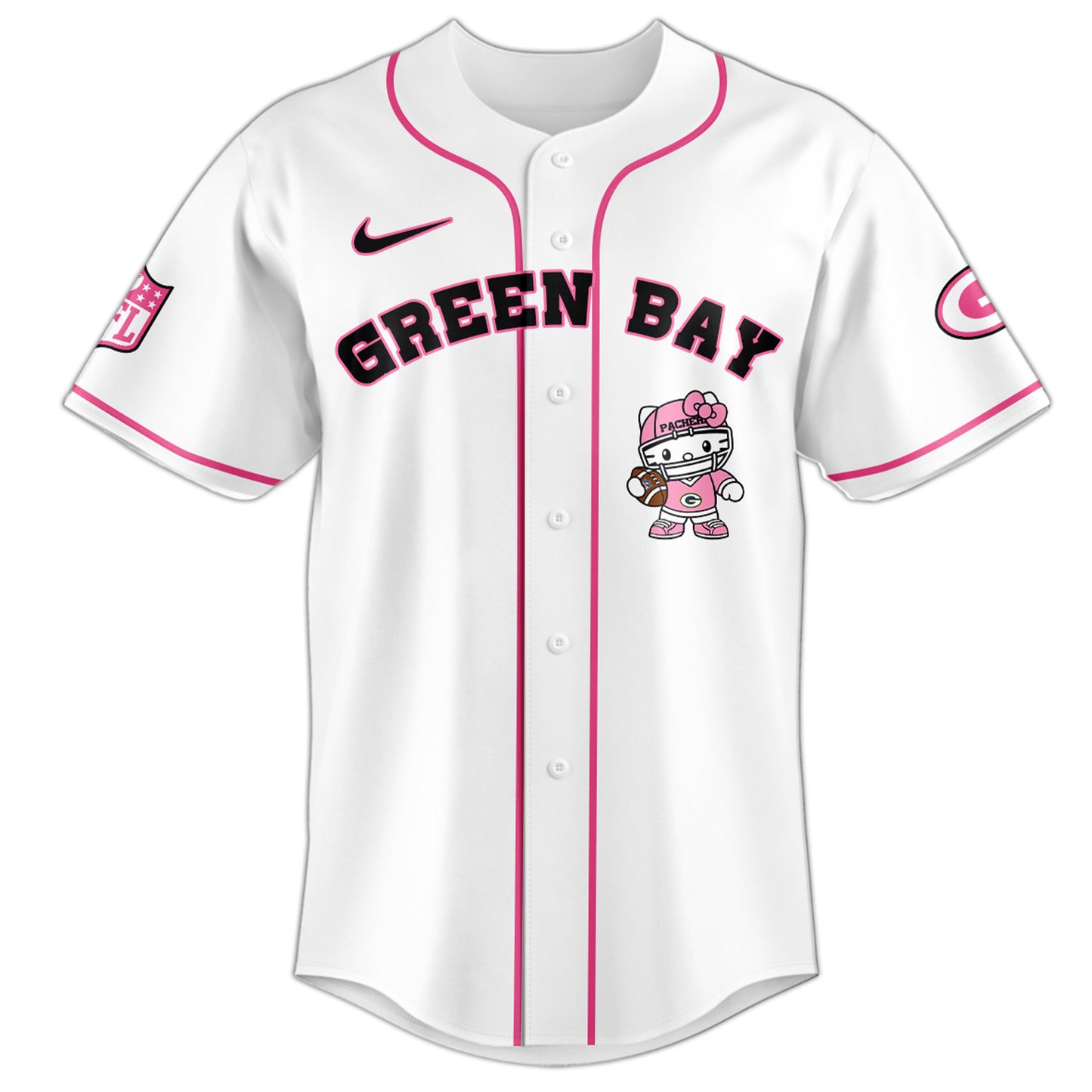 Premium Green Bay Packers Merch 2025 Version - Green Bay Packers X Kitty Pink Baseball Jersey Limited Edition - Gear Up For Game Day!