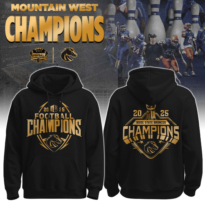 Boise State 2025 Mountain West Championship Golden Black Hoodie - Boise State Football Champions Hoodie Jogger Cap Combo