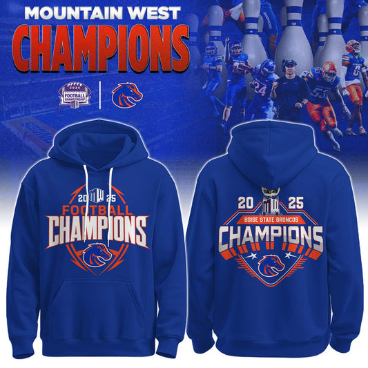 Boise State 2025 Mountain West Championship Blue Hoodie - Boise State Football Champions Hoodie Jogger Cap Combo