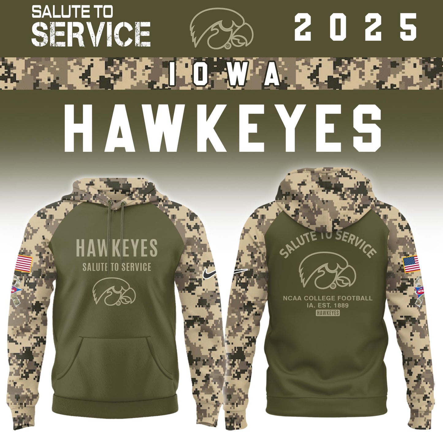Iowa Hawkeyes Salute To Service Limited Hoodie and Cap 2025 Collection