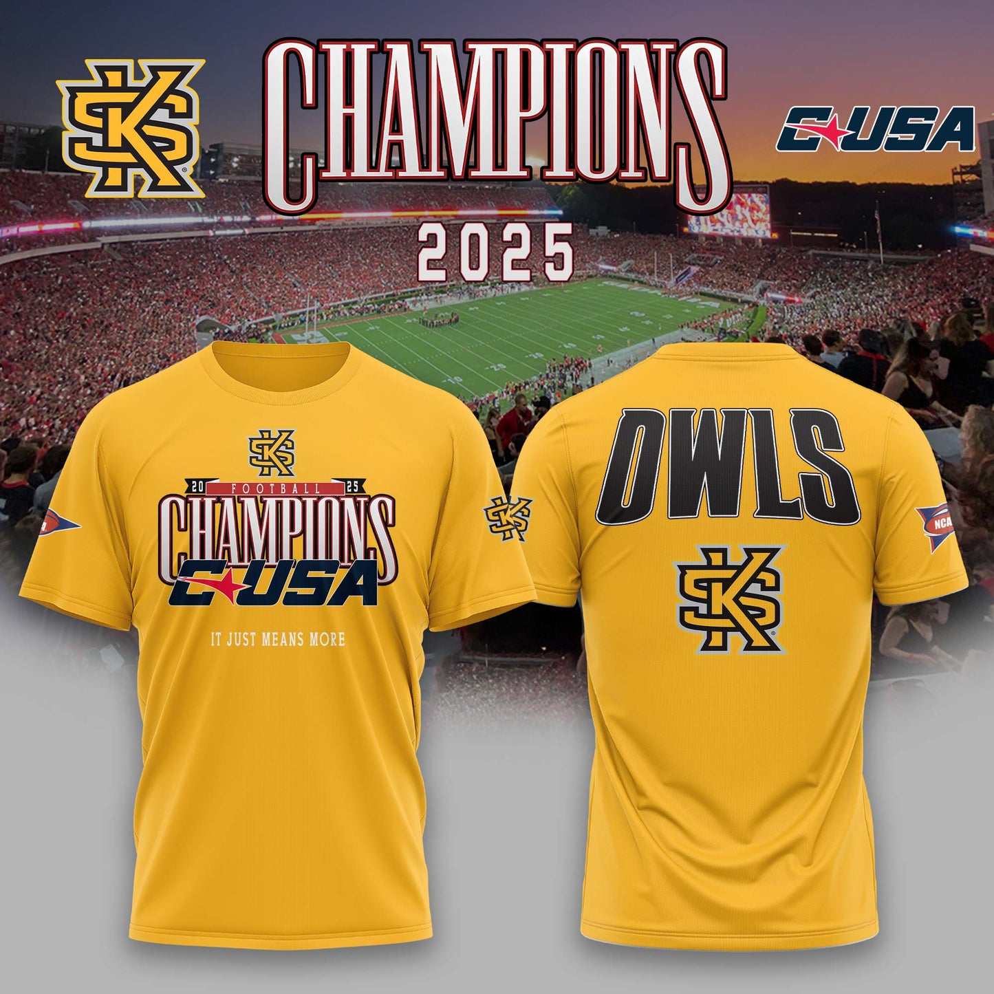 Kennesaw State Football C-USA Championship Yellow T-Shirt - Kennesaw State Football CUSA Champs Merch Design by Tyche Joy