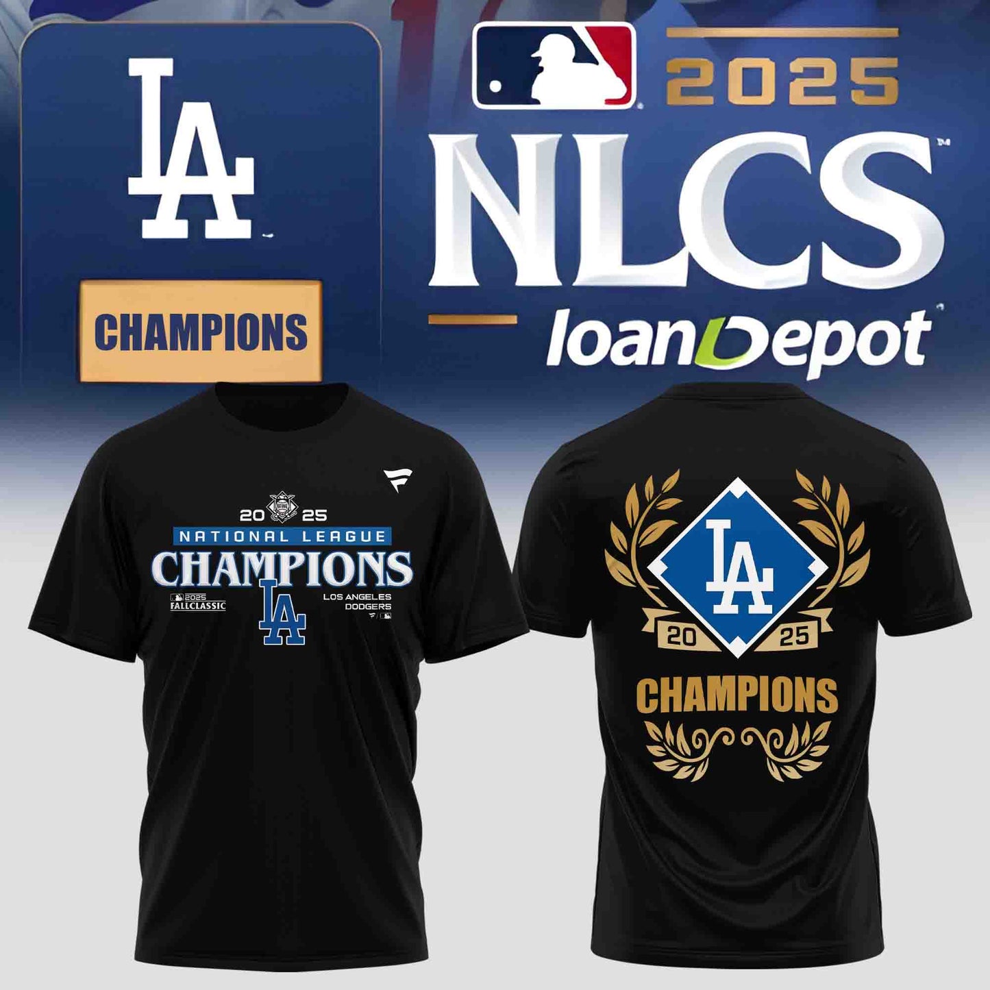 Los Angeles Dodgers 2025 National League Champions Golden Black T-Shirt