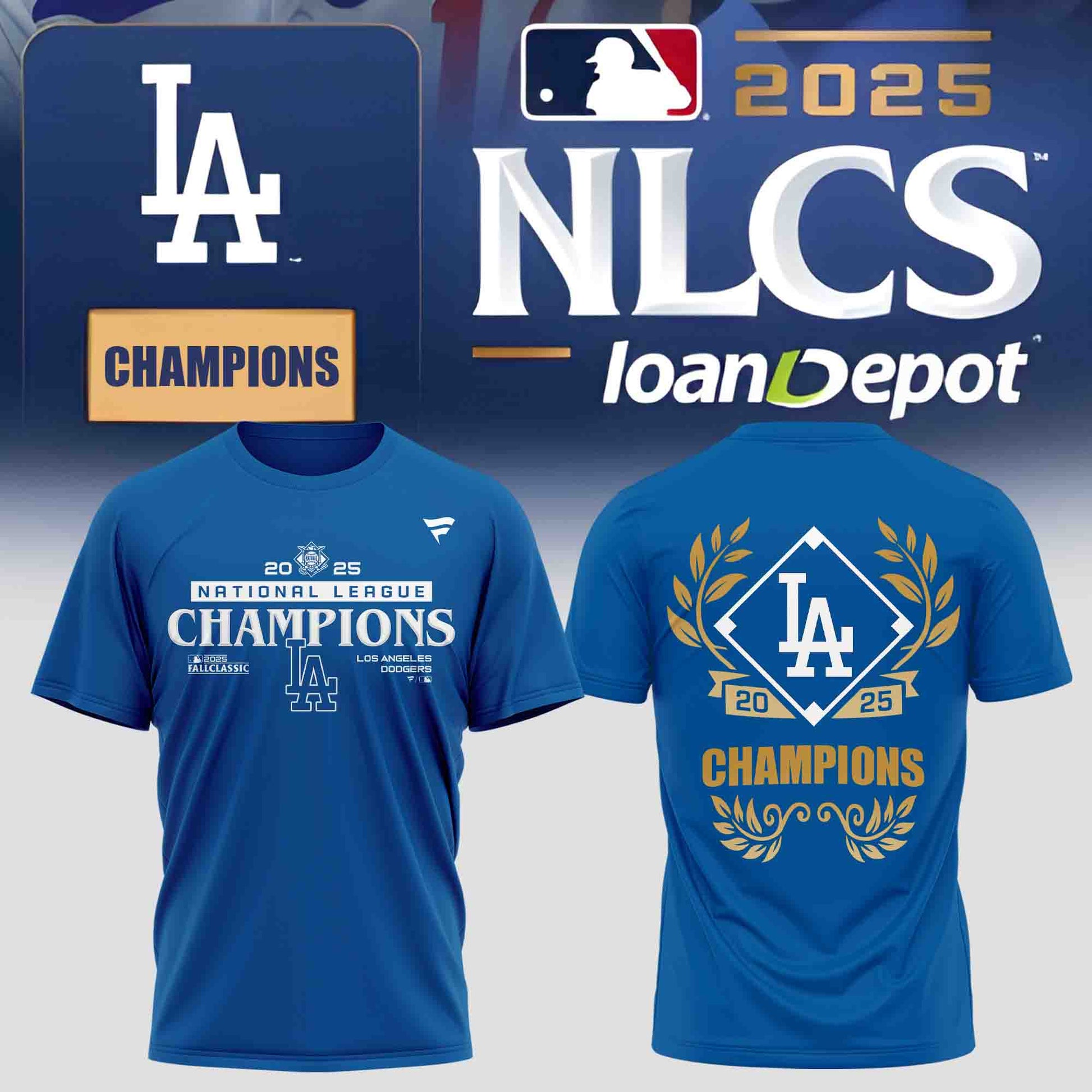 Los Angeles Dodgers 2025 National League Champions 2-Side Blue T-Shirt
