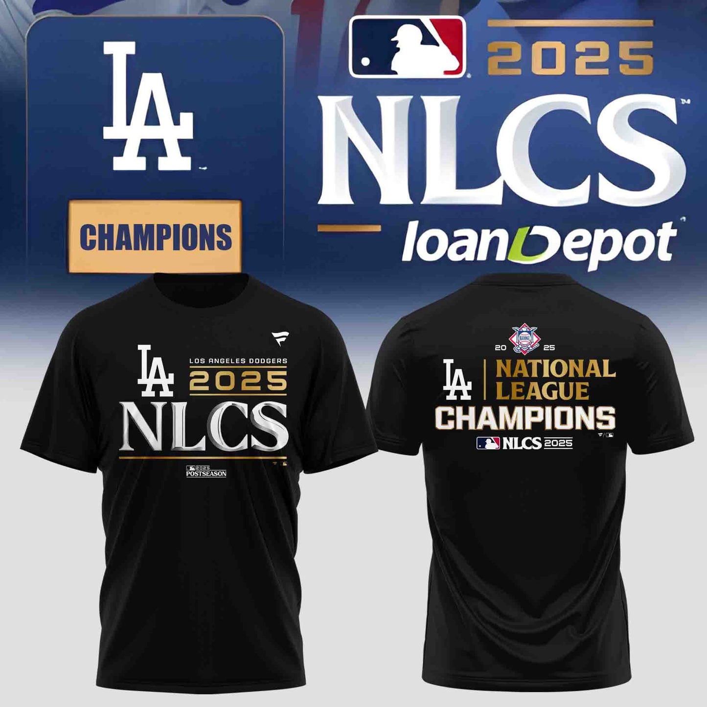 Los Angeles Dodgers 2025 National League Champions T-Shirt 2-Side Black