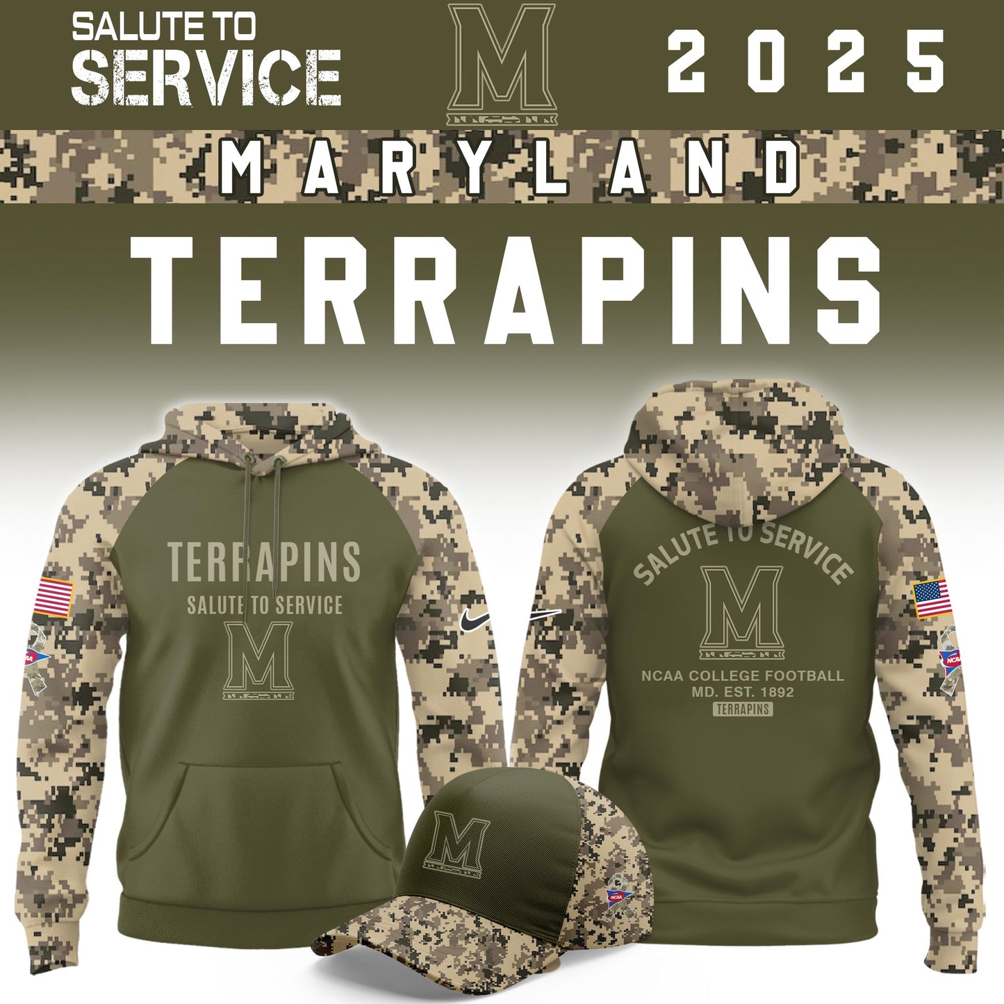 Maryland Terrapins Salute To Service Limited Hoodie and Cap 2025 Collection