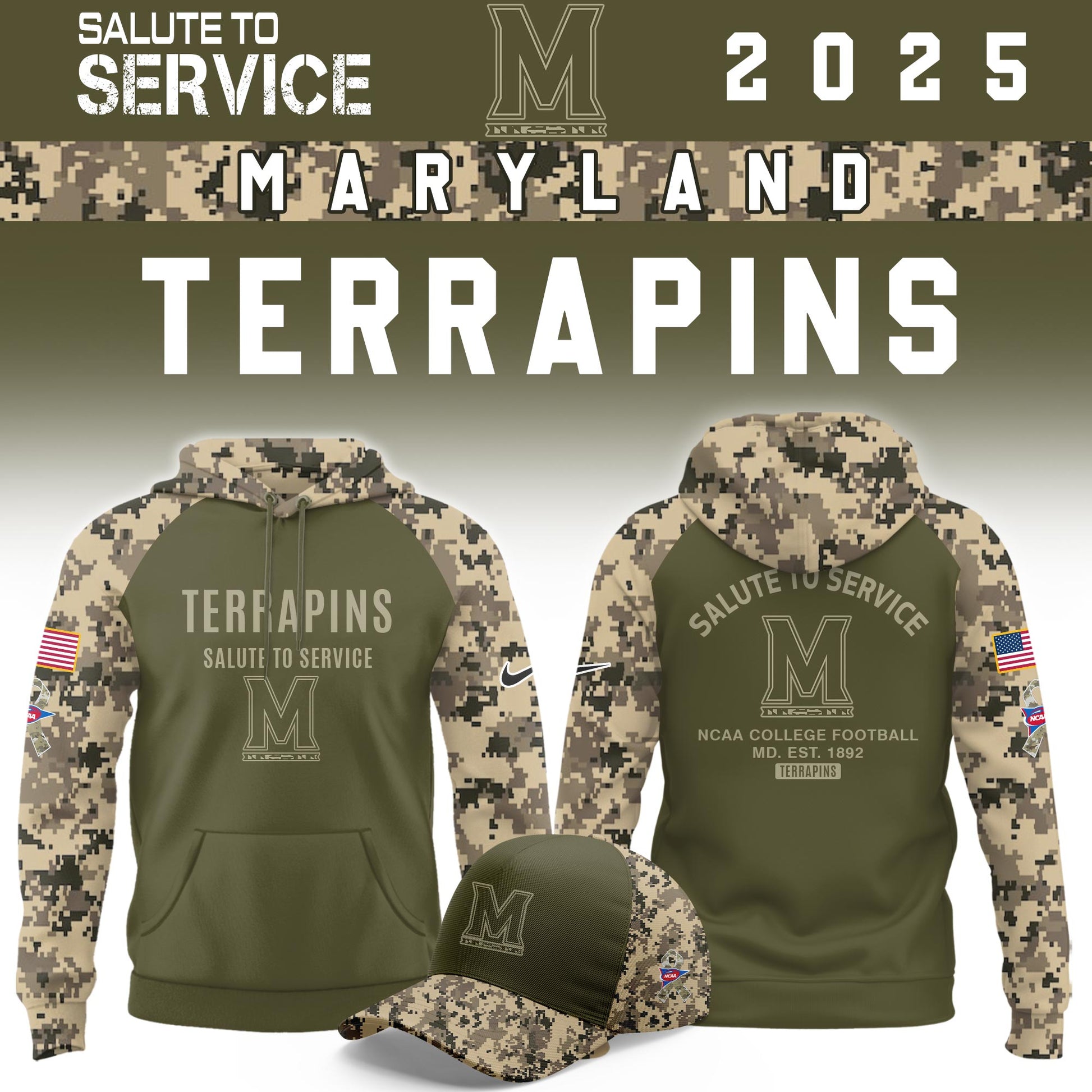 Maryland Terrapins Salute To Service Limited Hoodie and Cap 2025 Collection