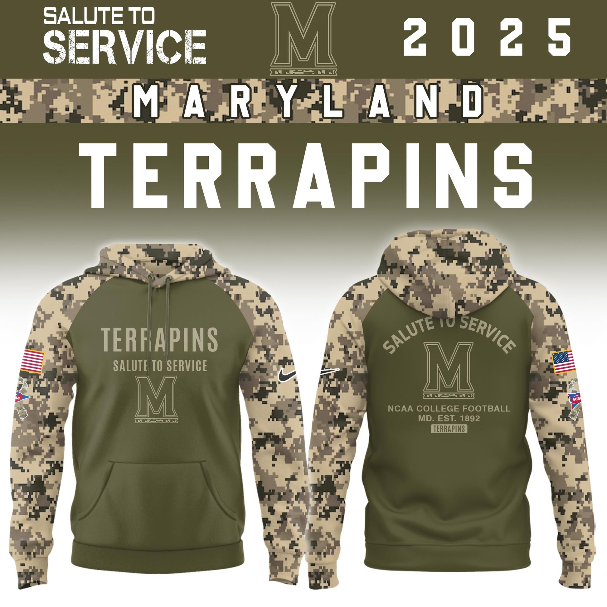 Maryland Terrapins Salute To Service Limited Hoodie and Cap 2025 Collection