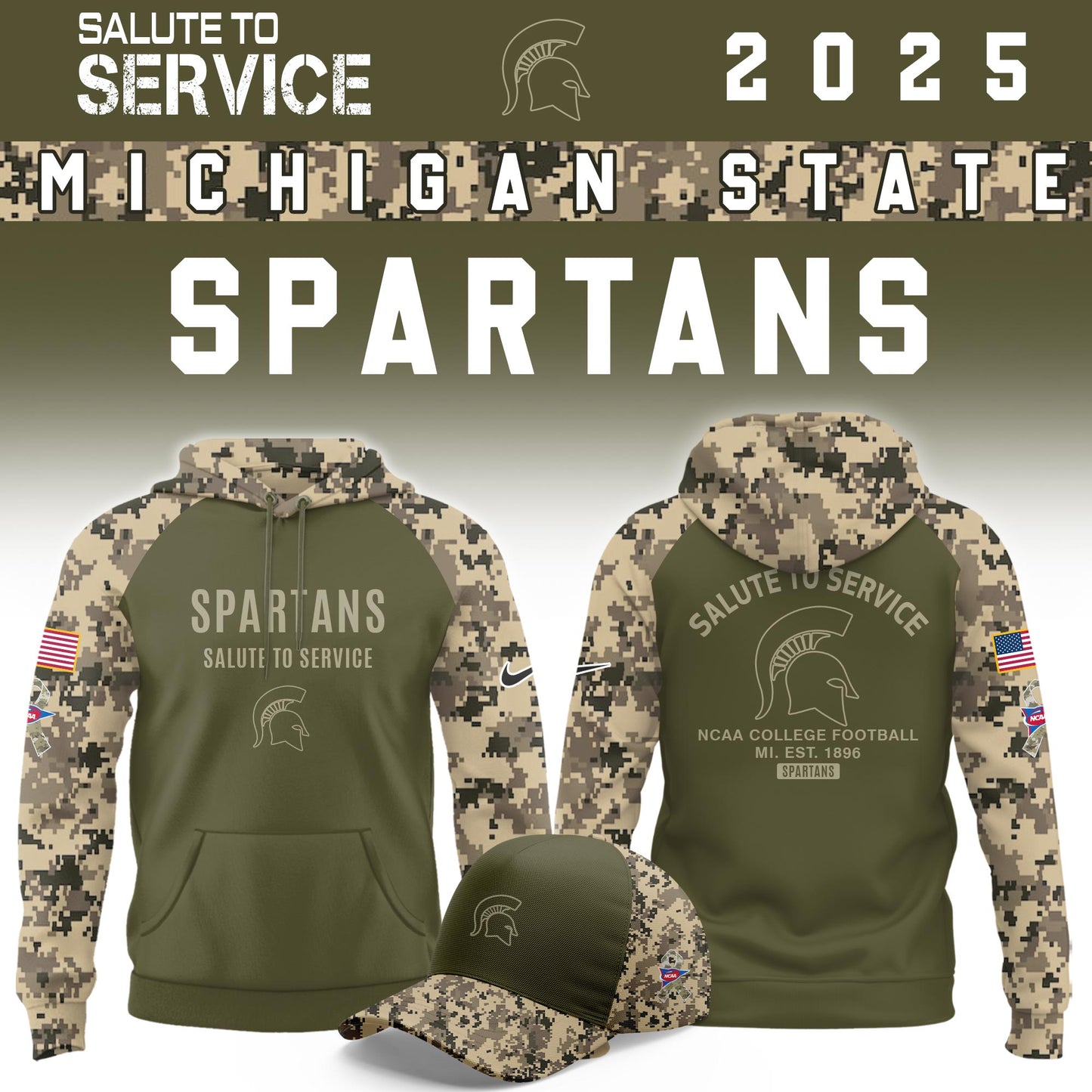 Michigan State Spartans Salute To Service Limited Hoodie and Cap 2025 Collection