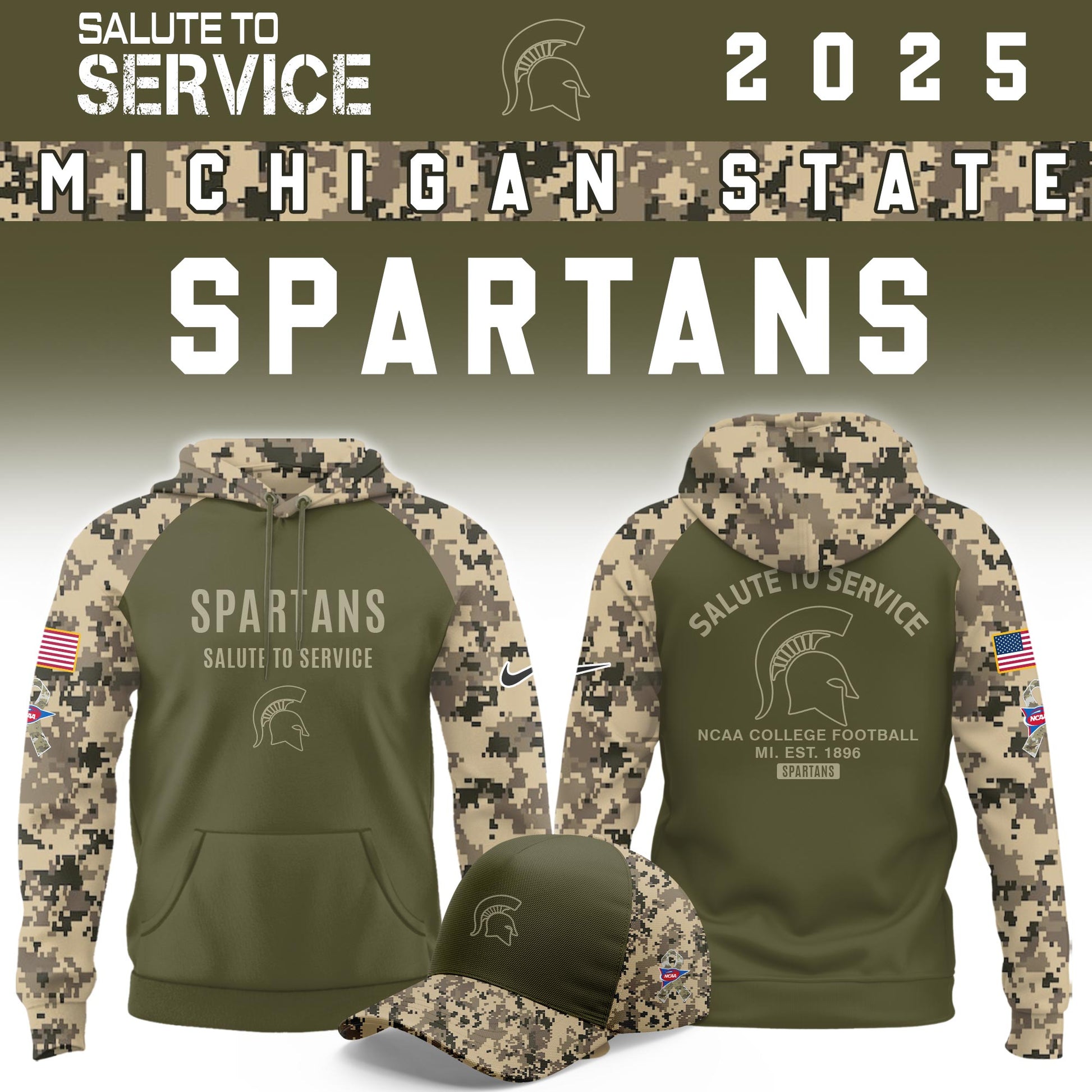 Michigan State Spartans Salute To Service Limited Hoodie and Cap 2025 Collection